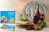 Vista 3 de Pésaj Jerusalén Afikoman - Cubierta para Pascua en hebreo e inglés, azul satinado