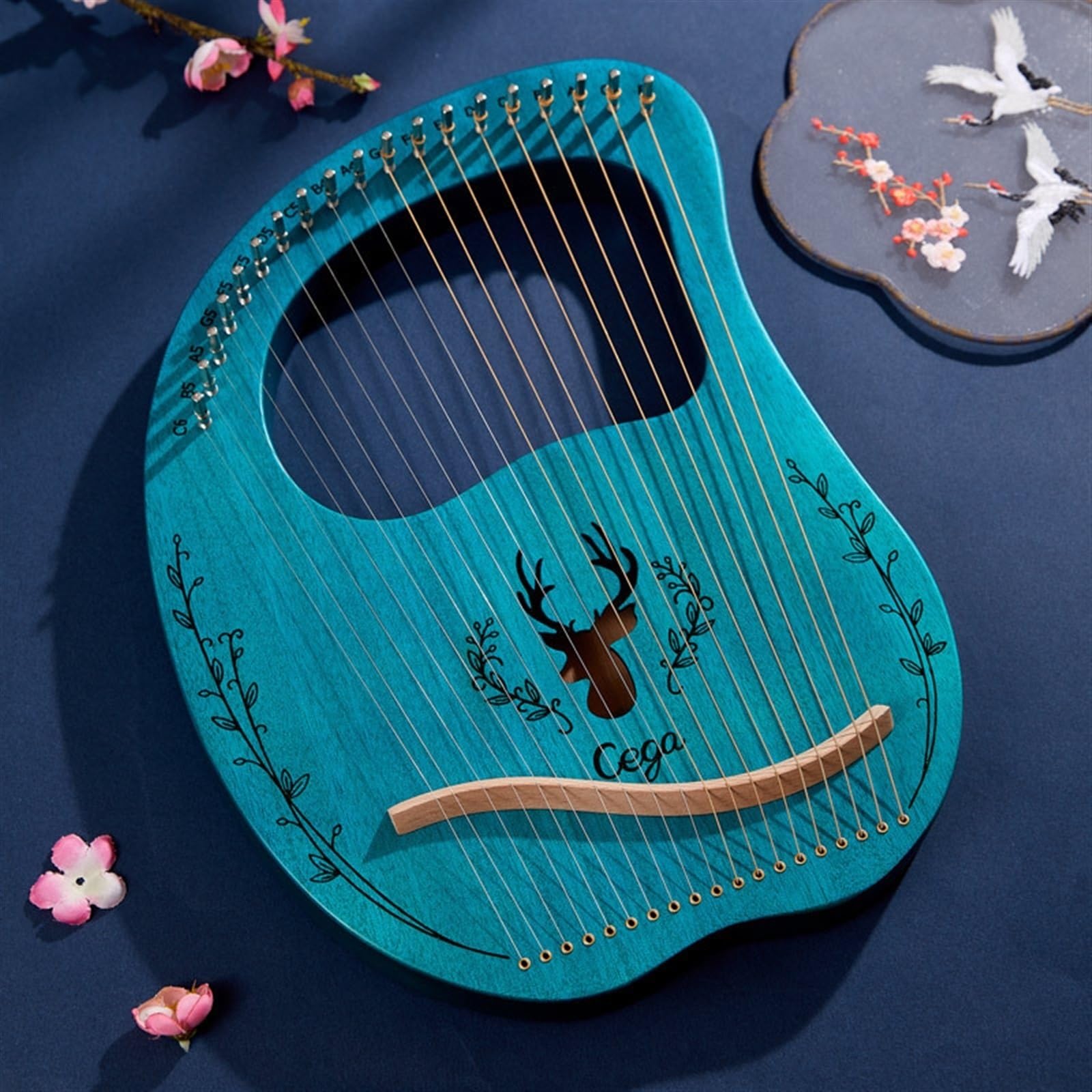 Arpa De Lira, 19, 21, 24, 32 Cuerdas Caoba Lyre Harp Portátil Profesional Instrumento De Cuerda Con Llave De Afinación, Cuerda De Repuesto, Púa Y Manual(19 strings)