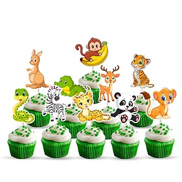 Zyozique 10 Pcs Animal Safari Jungle Cupcake Toppers Zoo Theme Party Decorations Birthday Party Animals Cake Picks Supplies Kids Forest Themed Party Decoration Set