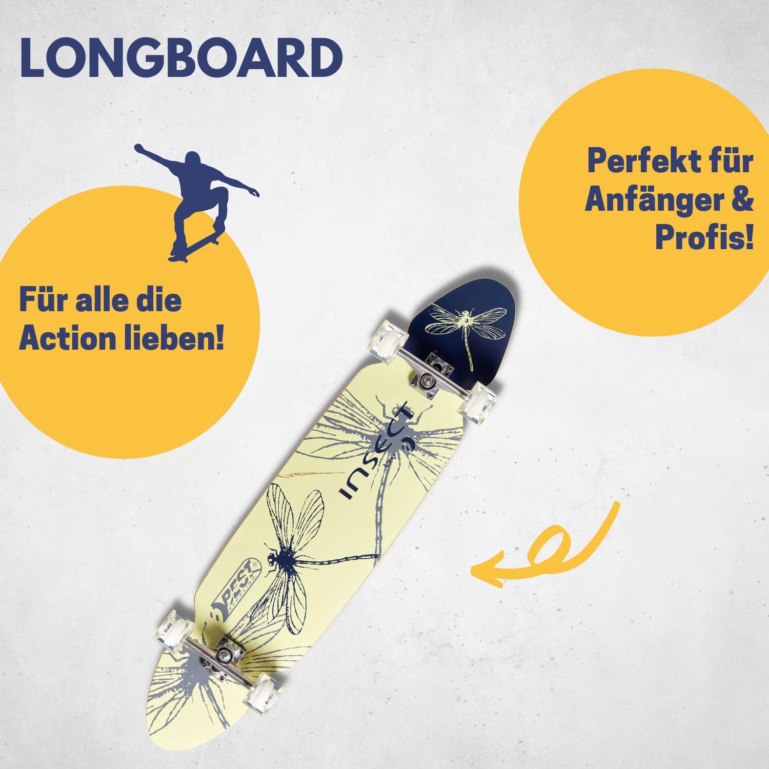 Best Sporting Longboard I hochwertiges Skateboard mit ABEC 7 Carbon-Kugellager I Longboard Deck mit Design auf der Rückseite I Longboard Erwachsene I Cooles Long-Board