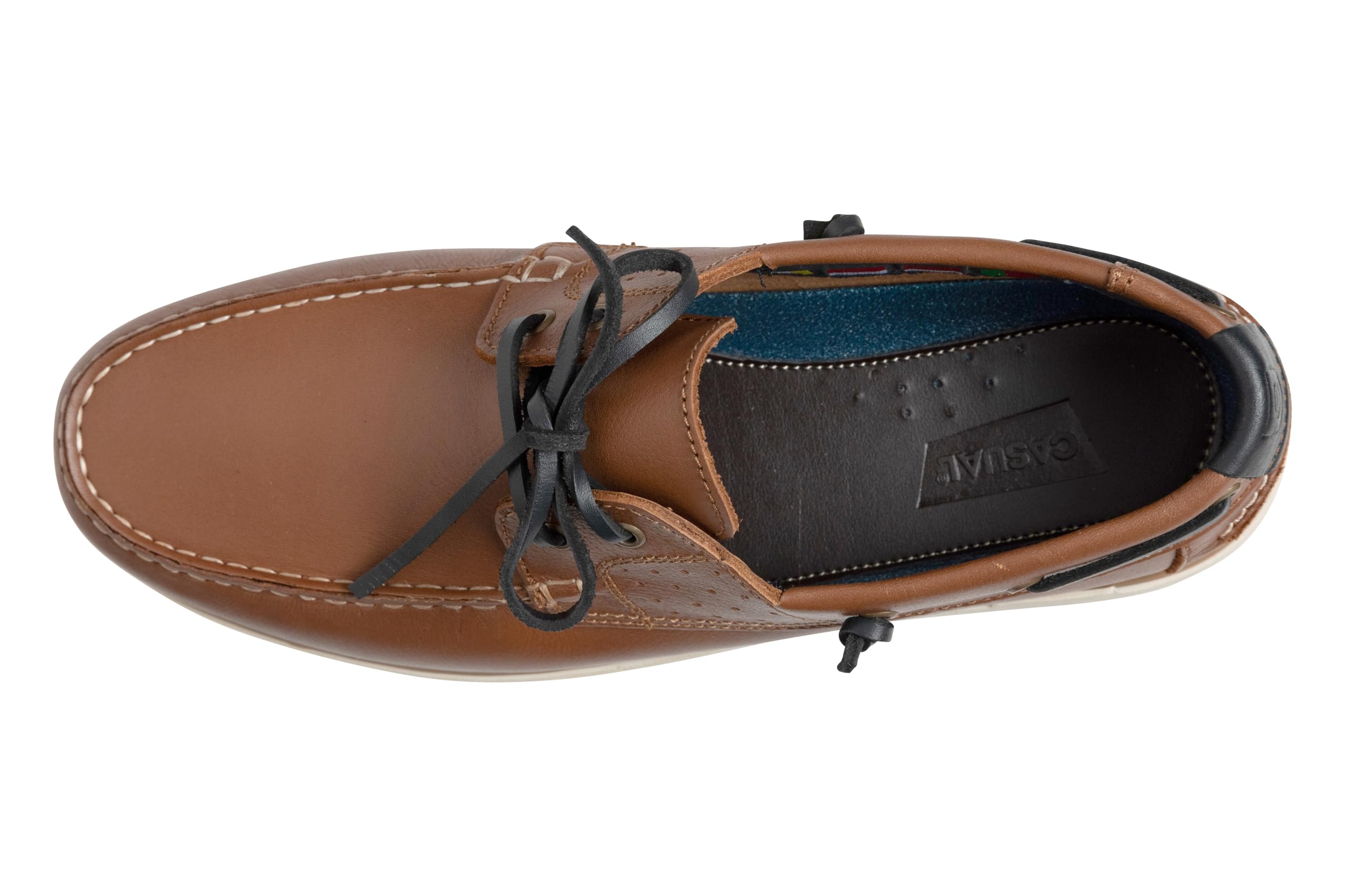 Chaussures bateau en cuir véritable pour homme Mocassins plats avec lacets en cuir en bleu foncé et marron 2 Eye Boat Shoes