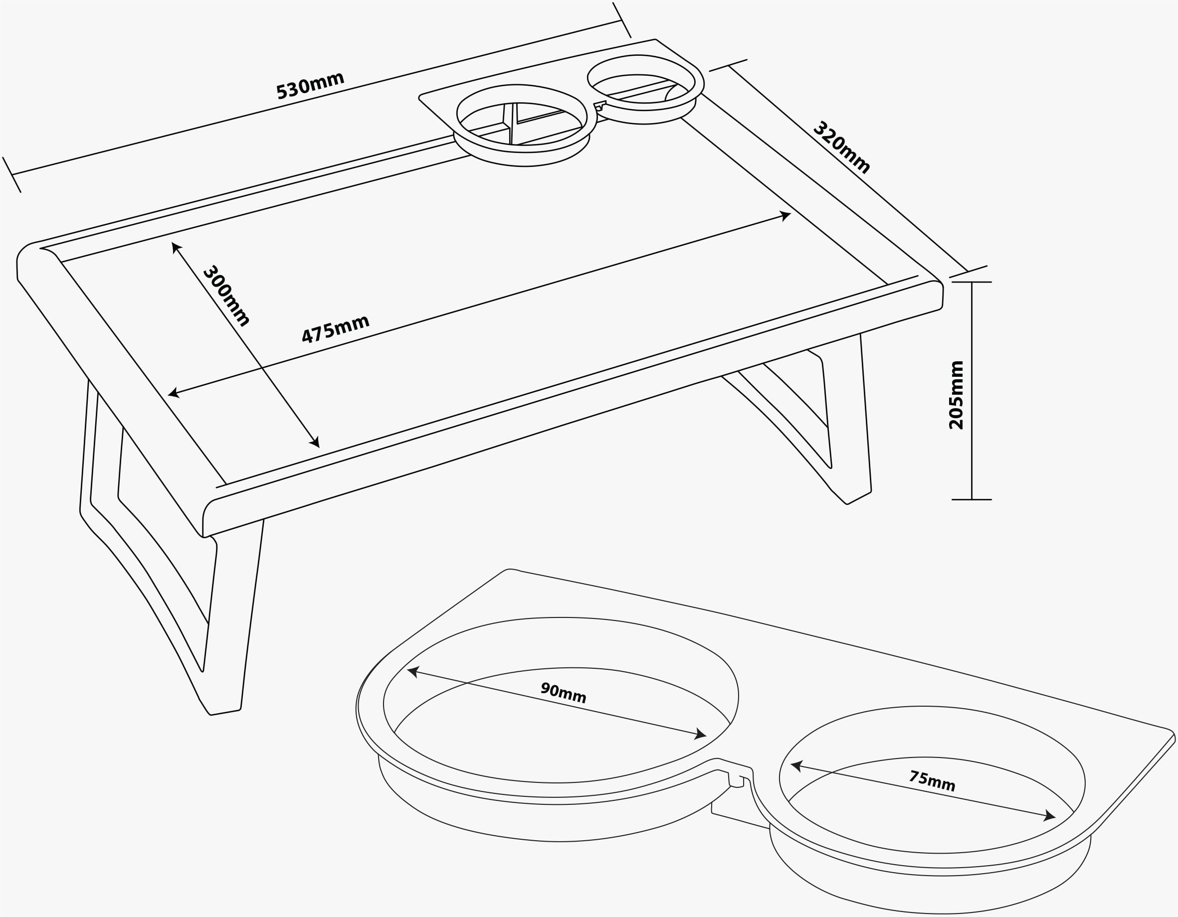 Aidapt Table Pliante avec Pieds et Porte-Boissons. Bords surélevés, Rangement Facile, Plateau pour Les Genoux, Petit déjeuner au lit, travaux manuels, 475 x 300 mm, Espace utilisable, léger