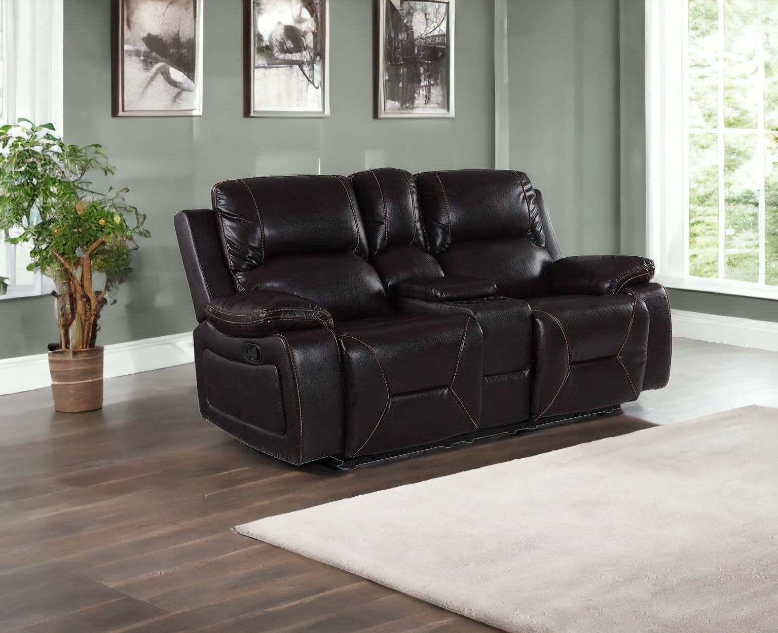 Homeroots 40"" Classy Brown Leather Loveseat
