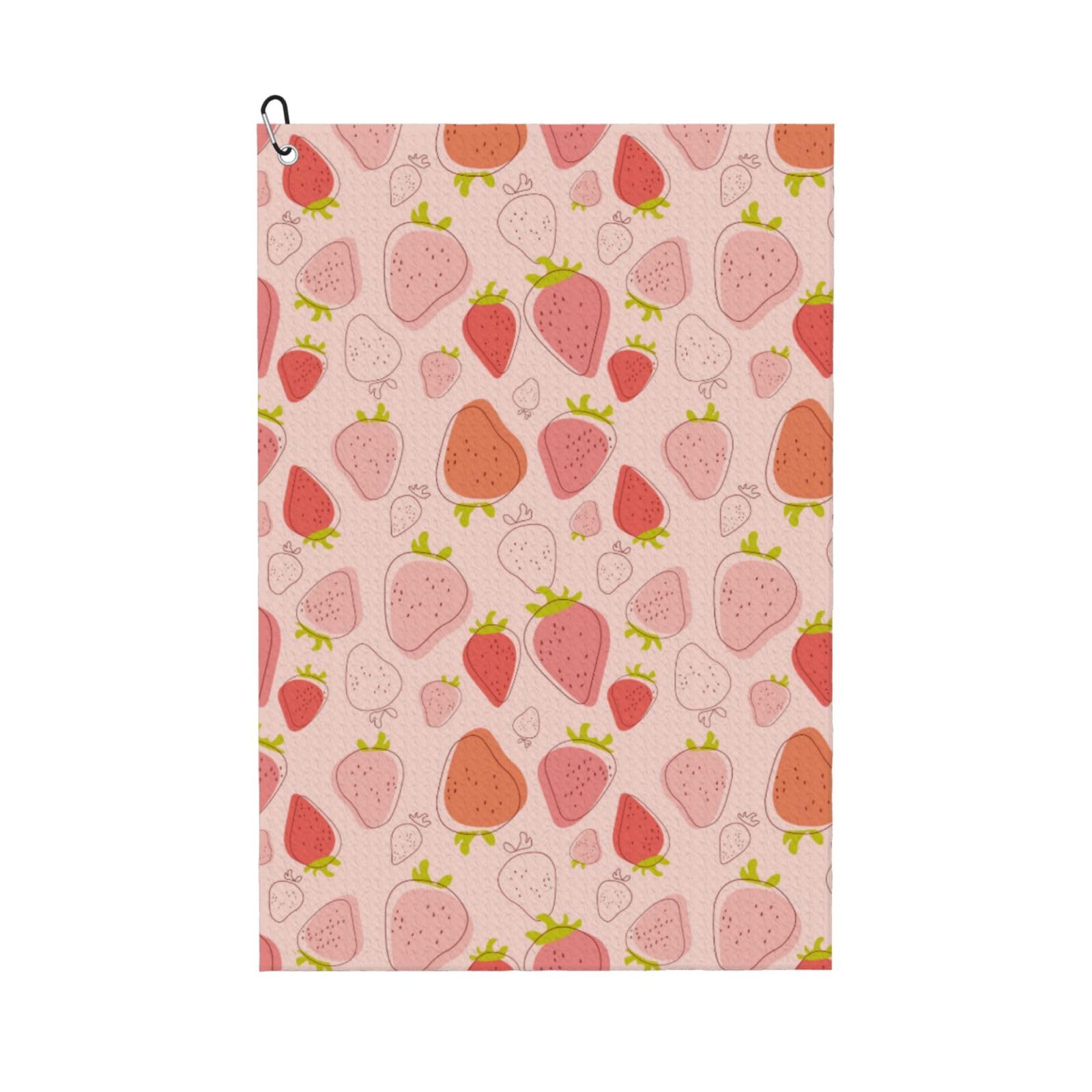 AOOEDM Strawberry Print Golf Towel with Carabiner Clip Absorbent Microfiber Golf Towel for Cleaning Golf Ball Club Putter Iron for Golf Bag Trolly Belt Loop 16" X 24"