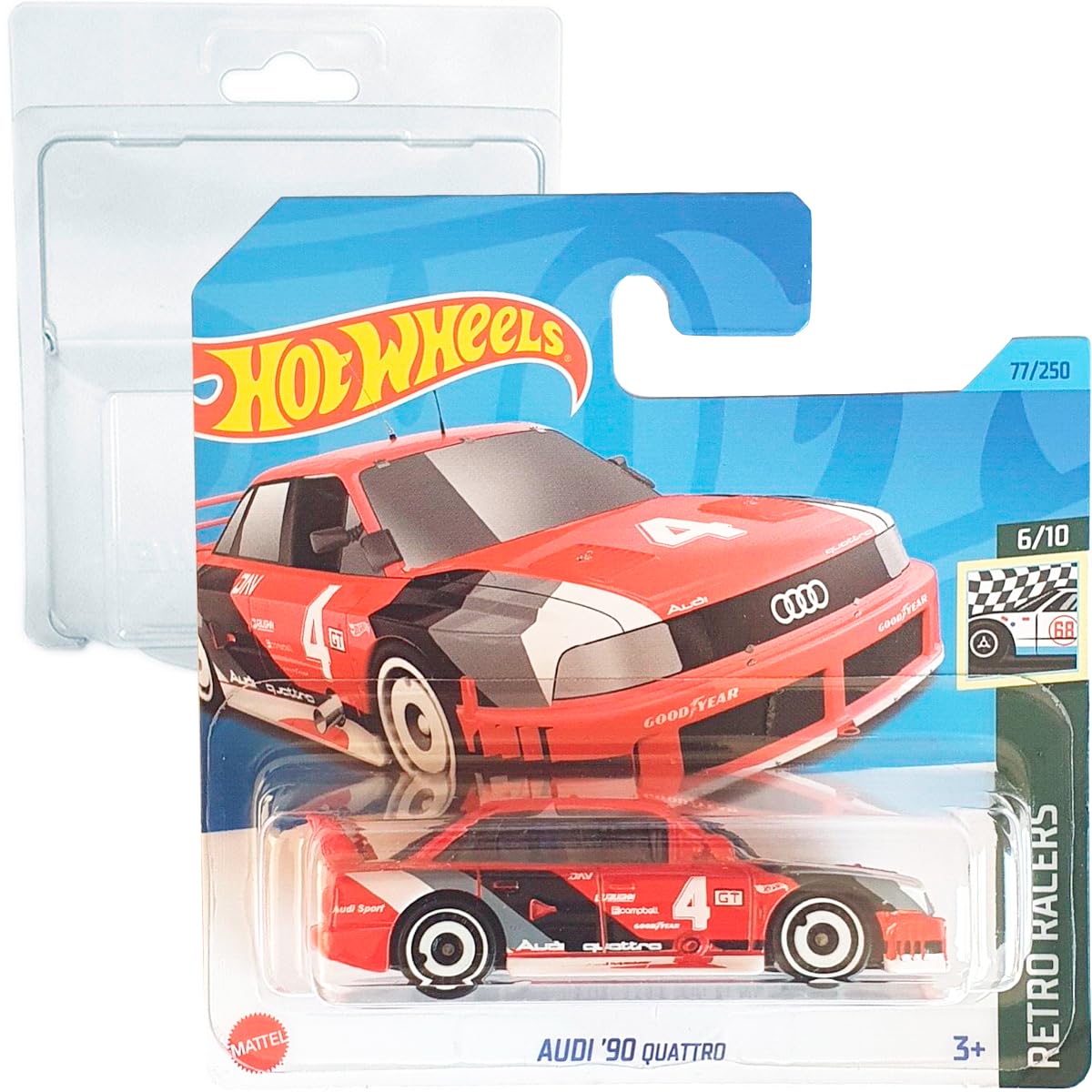 Hot Wheels Audi ´90 Quattro Retro Racers 6/10 (77/250) HKJ81 Short Card Mattel 2023 + Blister & Card Protector Pack Friki Monkey