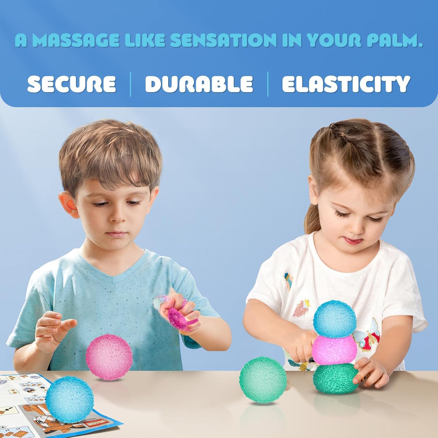 3pc Big Stress Balls for Adults, Squishy Ball Sensory Textured Memory Gel Fidget Toys for Kids/Adults Hand Exercises, Valentines Day Party Favors Anxiety Relief Squeeze Ball(2.36“)