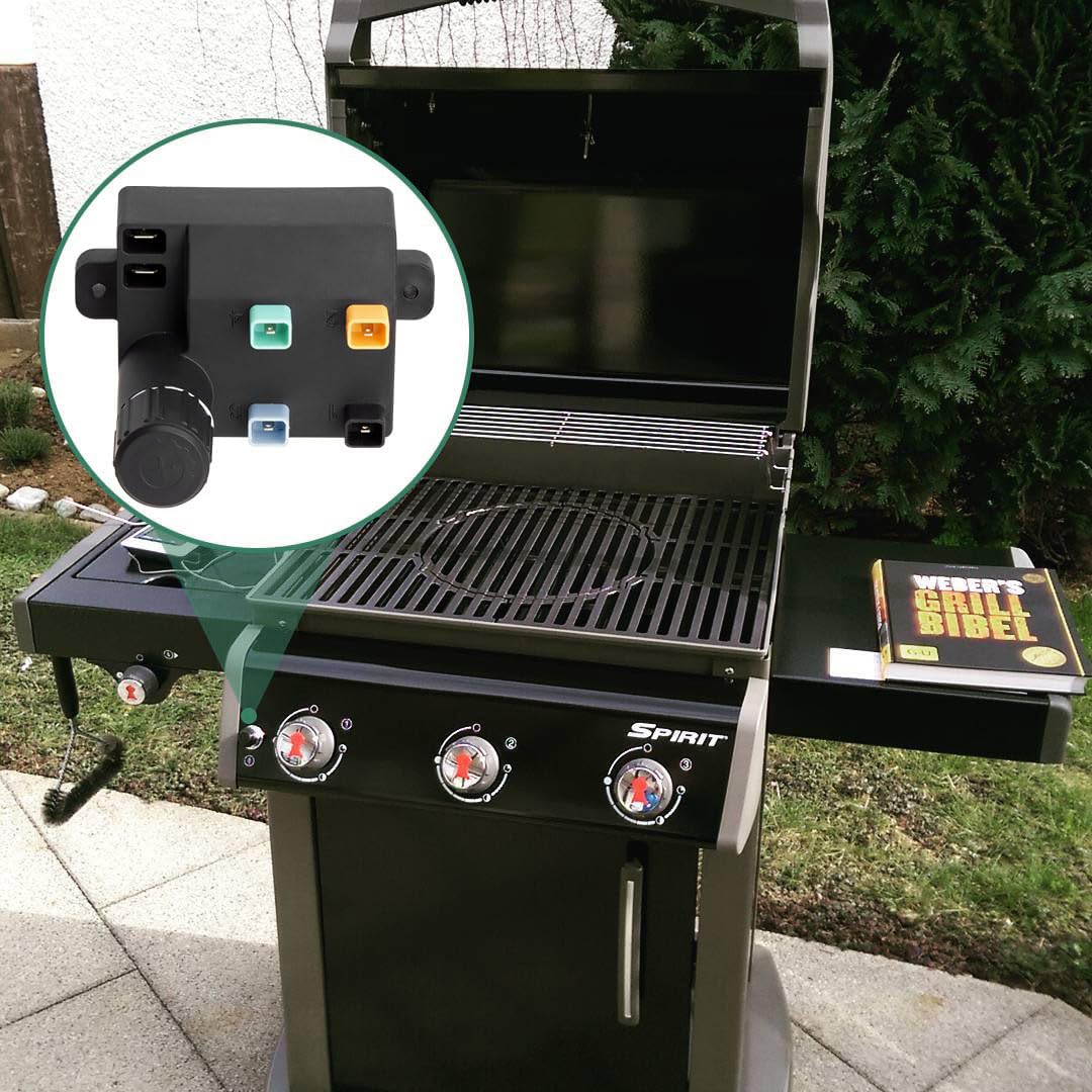 WELL GRILL 7643 Elektronischer Zünder Kit Ersatz für Weber Spirit 220 320 330 335 Serie Gasgrill, 69851 Piezozünder Elektrozünder Funkenzünder Druckknopf mit Drahtmanagement und Keramikschutz Zubehör