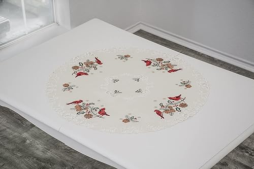 Miniatura 5 de Mantel pequeño bordado de cardenales rojos y piñas de pino sobre mantel pequeño de 34 pulgadas redondo