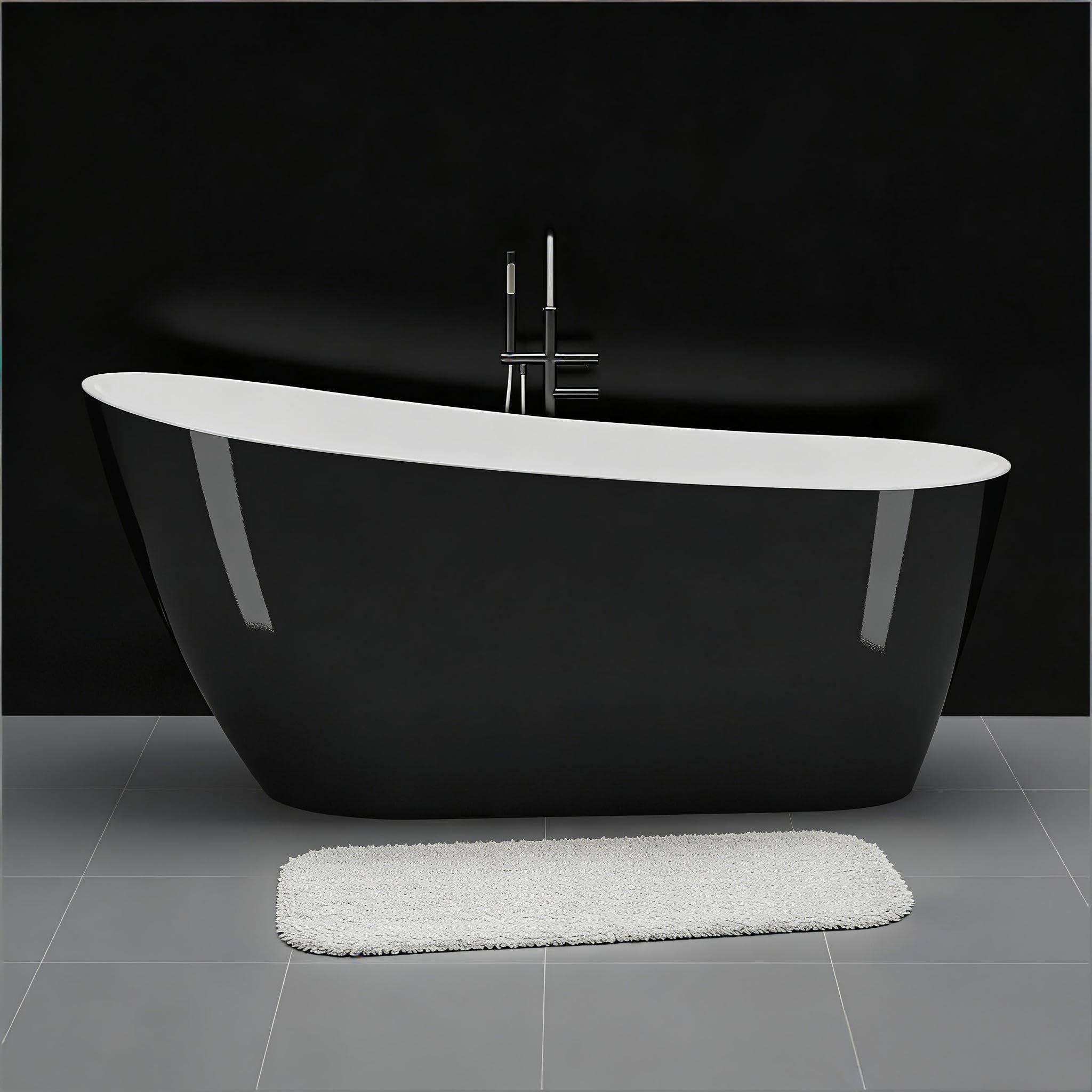 67 Inch Freestanding Bathtub, Soaking Tub, Acrylic, Deep Upright Bathtub with Built-in Drain and Overflow, Contemporary Free Standing, Black Elegant Finish