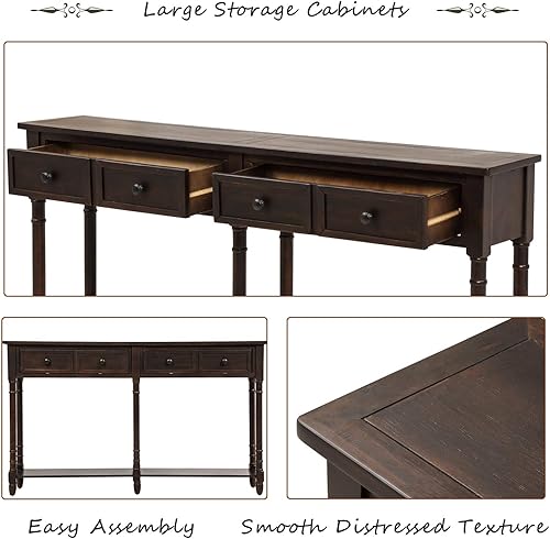 Miniatura 6 de Mesa consola, mesa de sofá con 2 cajones de almacenamiento y estante inferior para sala de estar, entrada, fácil montaje (azul marino antiguo)