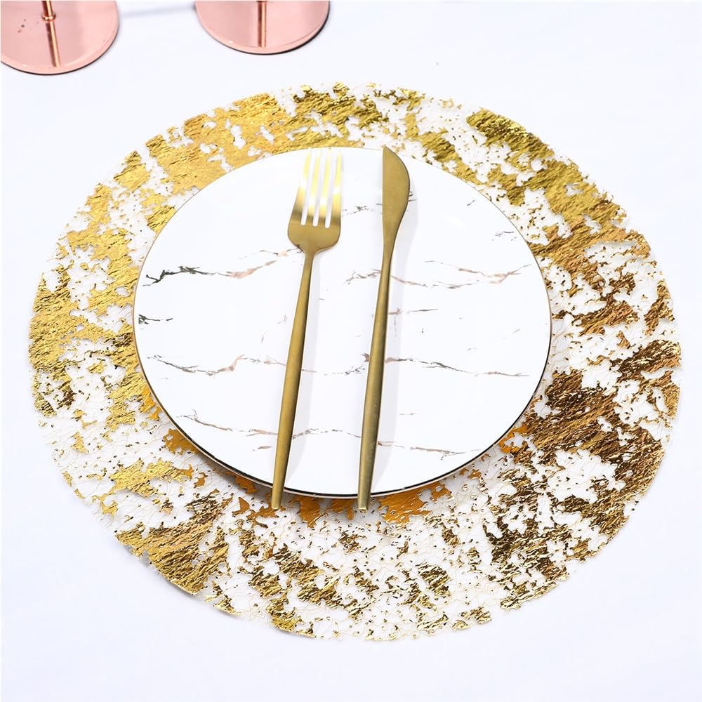 12/50 manteles individuales desechables de lámina metálica dorada prensada para el hogar, fiesta de cumpleaños, decoración de mesa de comedor (50 unidades)