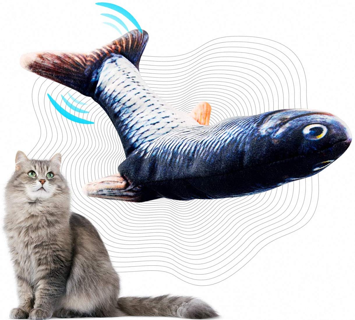 Electric Flopping Moving Fish Cat Toy Realistic Flopping Wiggle Fish Catnip Toys Funny Interactive Pets Chew Bite Kick Supplies for Cat Kitten Kitty