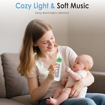 Electric Nasal Aspirator for Baby, 3 Levels Suction with Music & Light | Built-in Music & Colorful Light Soothing, 3 Silicone Tips, Effective Congestion Relief,USB Rechargeable, Gentle & Painless