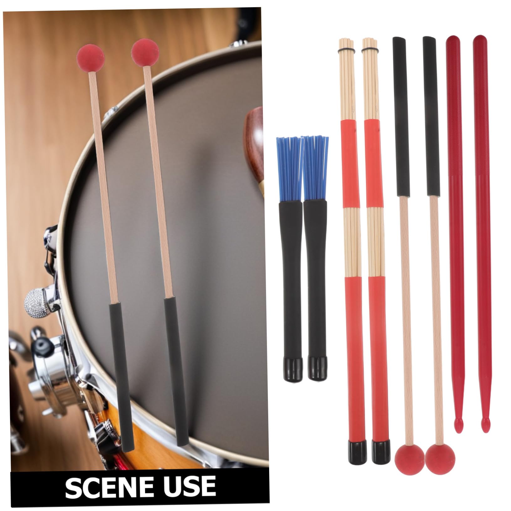 Kit de Baquetas para Batería con Funda Roja Antideslizante y Accesorios de Nylon y Madera, Adecuado para Músicos Profesionales y Principiantes en Jazz y Blues