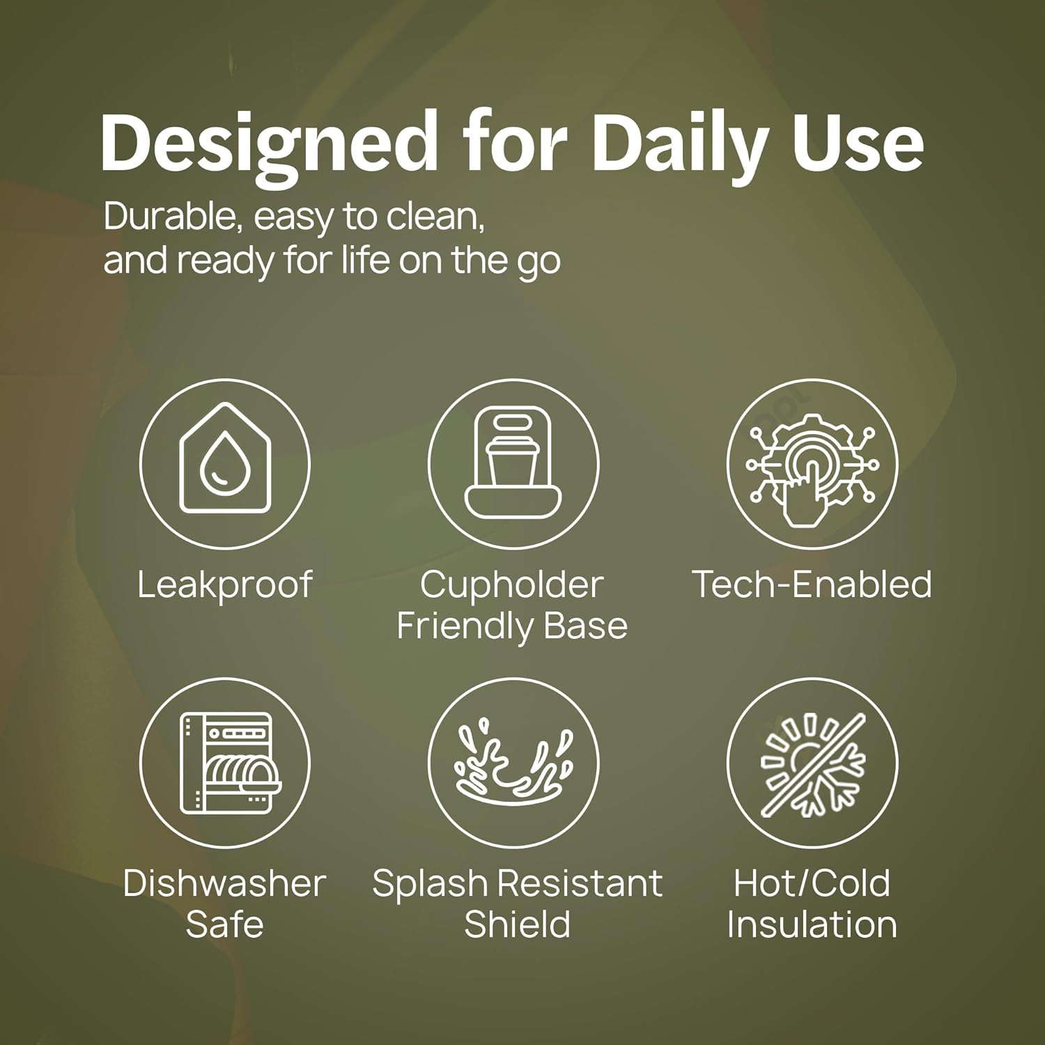 TOPL To Go Coffee Cup – Insulated Travel Coffee Mug with 360° Leak‑Safe Lid, Stainless Steel Coffee Tumbler for Hot/Cold, Spill‑Resistant, BPA‑Free - Olive, 16 oz