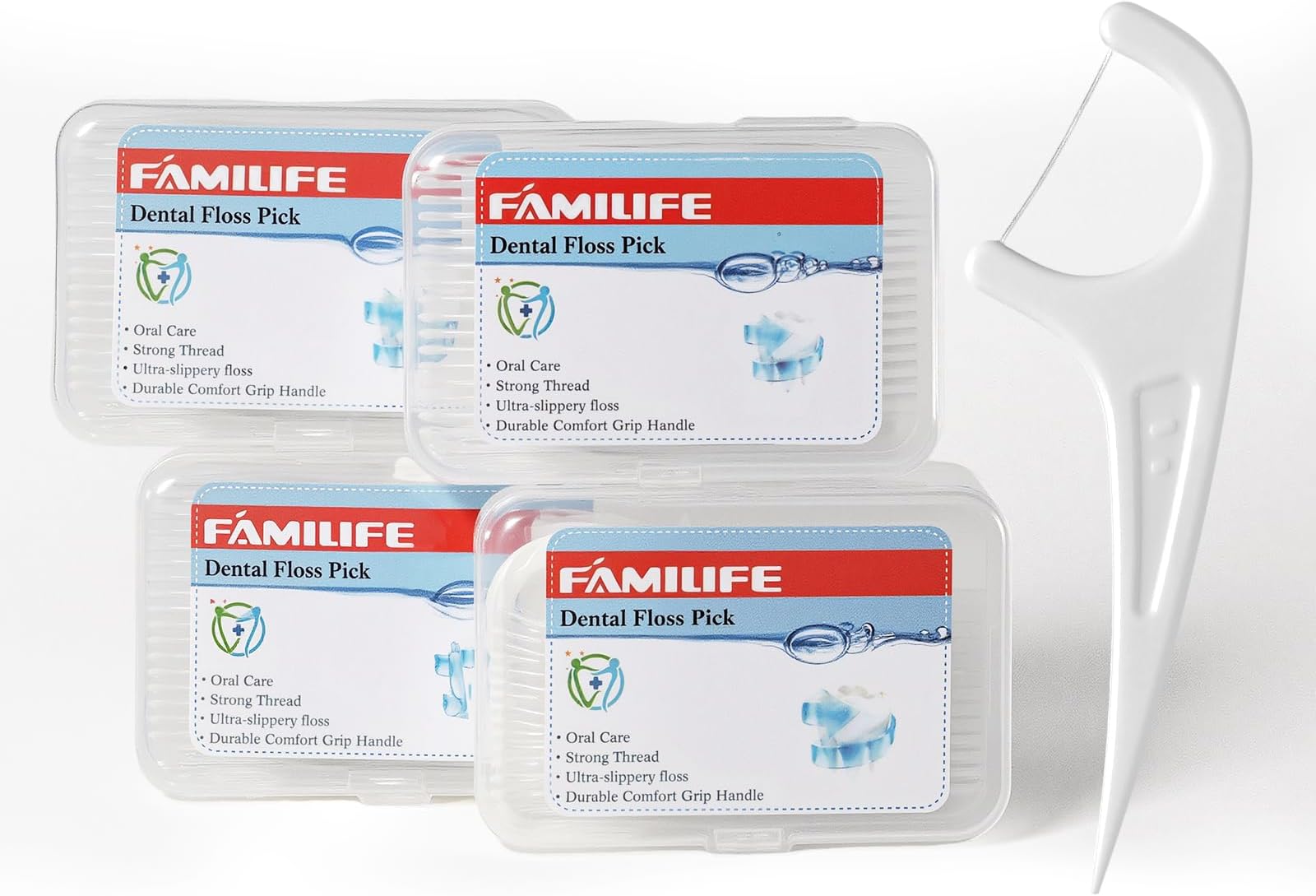 FAMILIFE Dental Floss Picks 240 Picks Threader Flosser with 4 Travel Cases, flossing