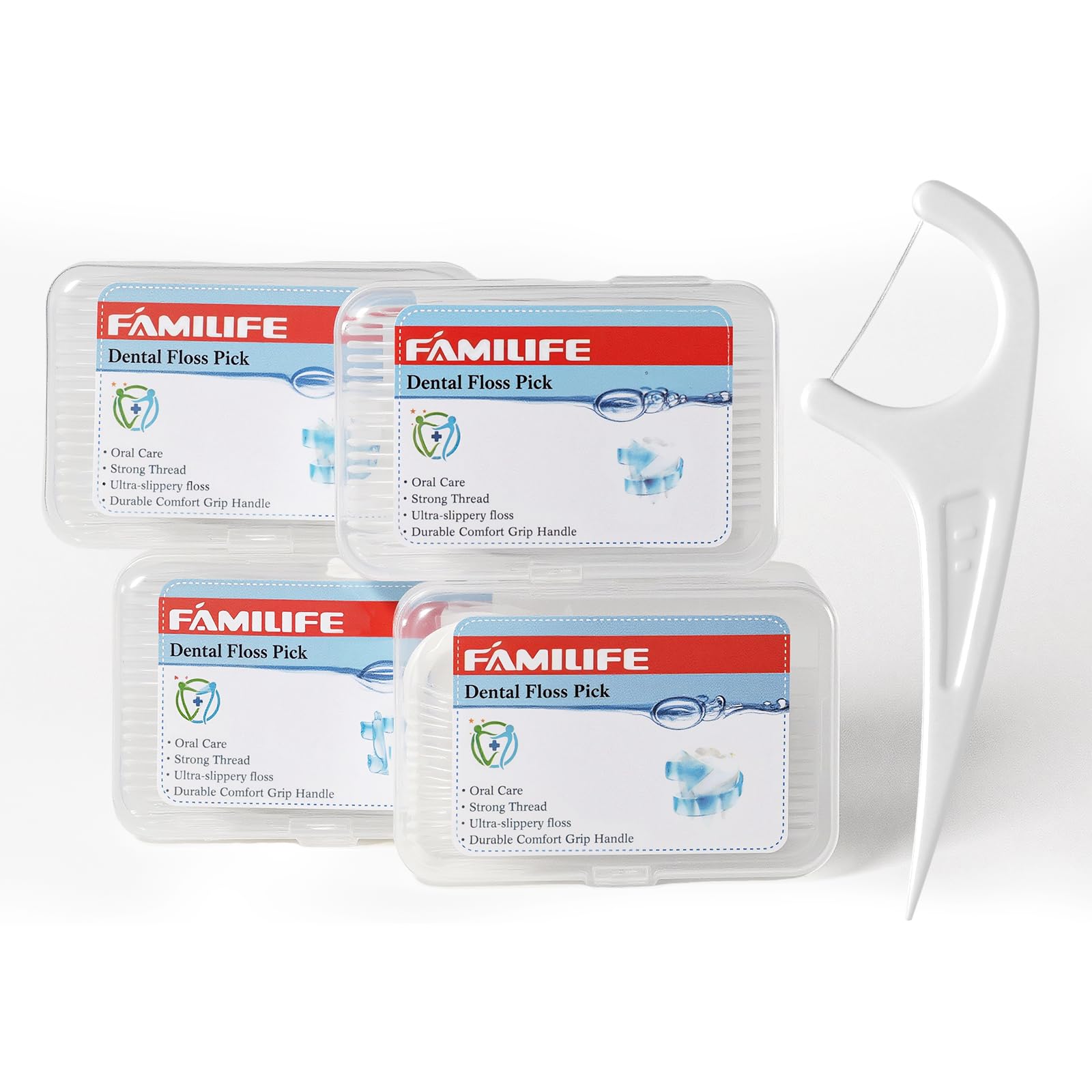FAMILIFE Dental Floss Picks 240 Picks Threader Flosser with 4 Travel Cases, flossing