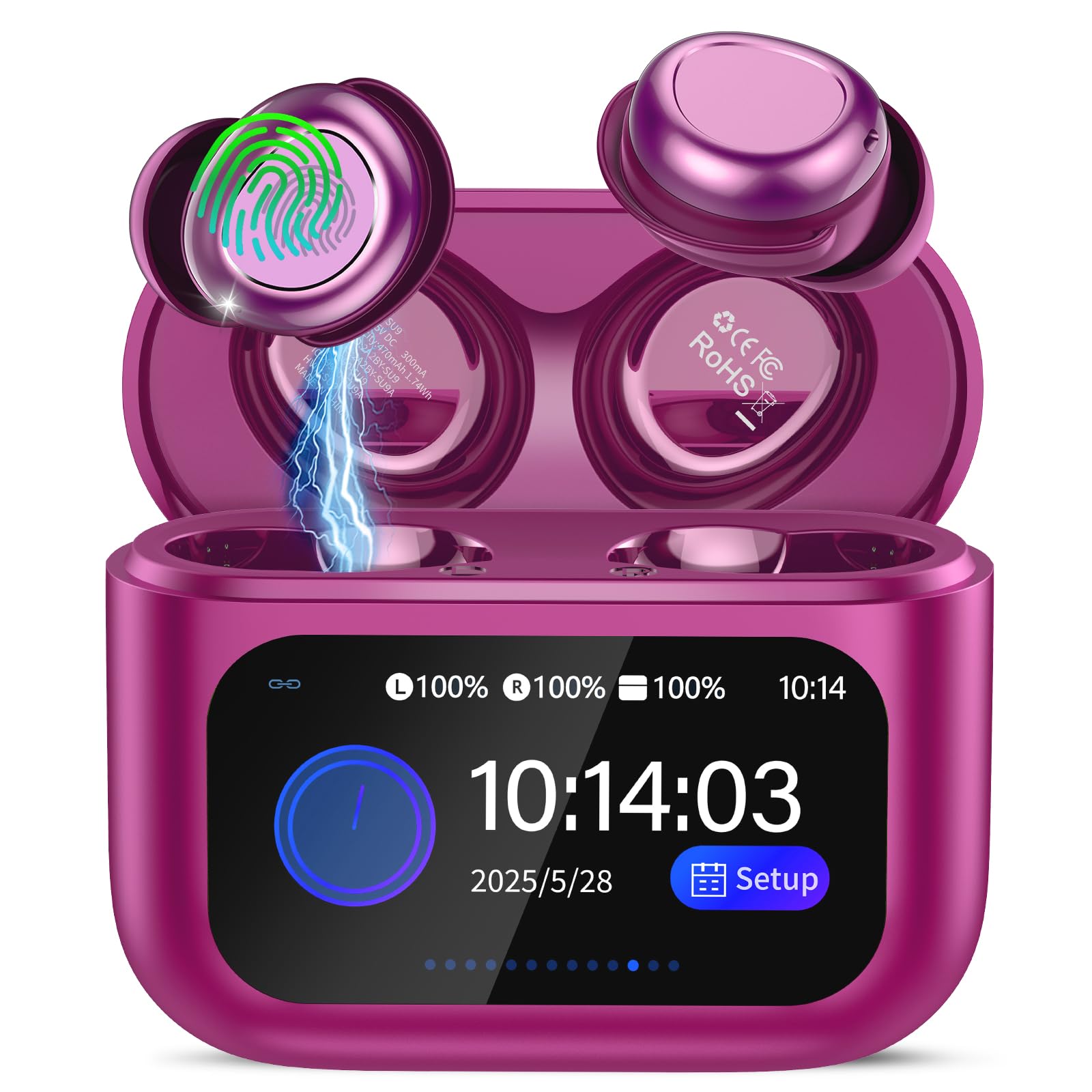 ZYHKON Ecouteurs Bluetooth sans Fil, Écouteurs de Sommeil avec Écran Tactile, IP7 Étanche Écouteurs Intra-Auriculaires, HiFi Stéréo Casque Bluetooth 5.4 Appels Clairs pour Dormir sur Le Côté, Violet