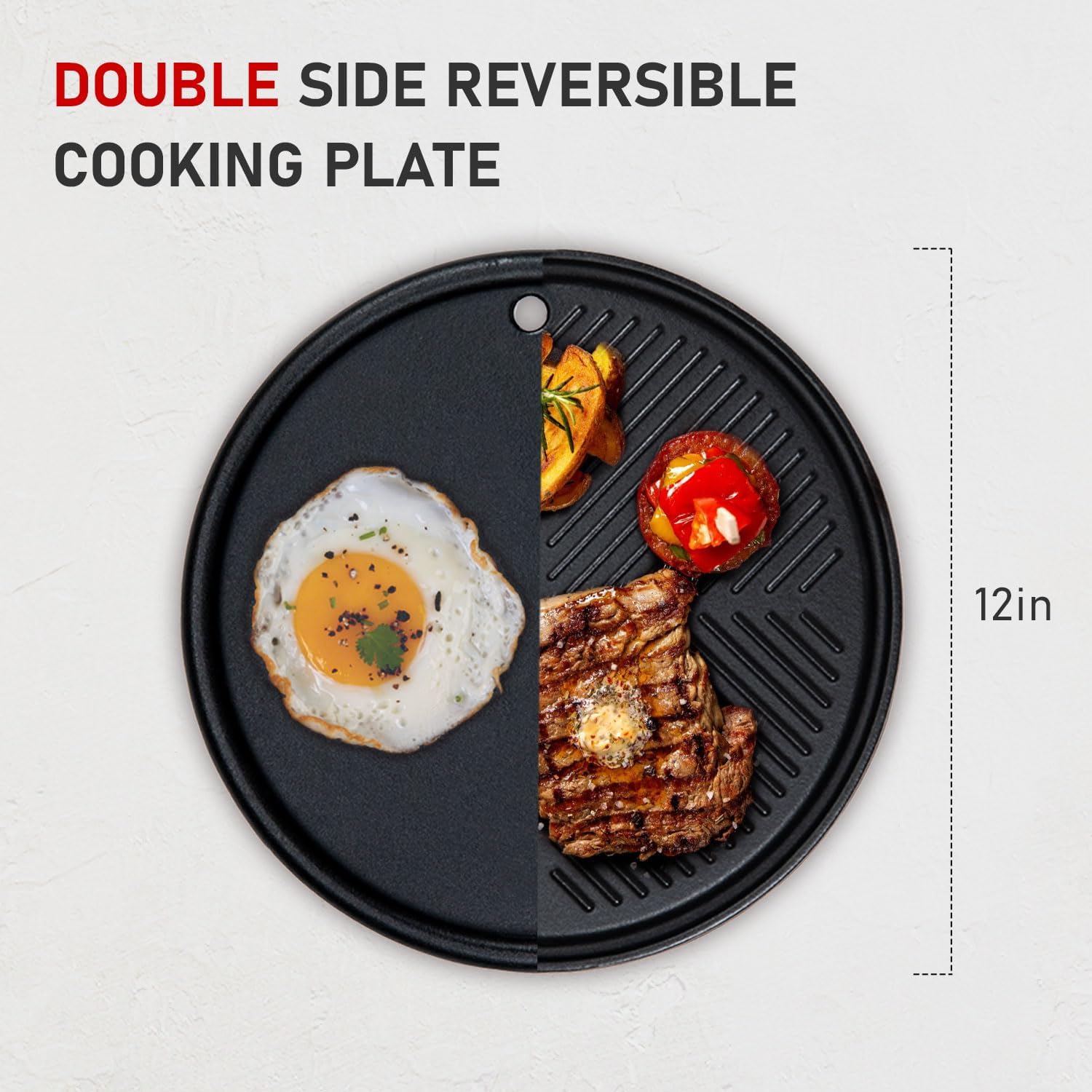 Monument Grills 12-Inch Reversible Round Porcelain Coated Cast Iron Cooking Plate