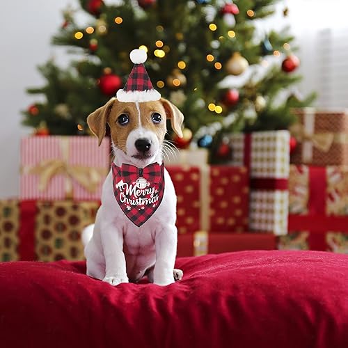 Miniatura 2 de ADOGGYGO Bandana de Navidad para perro, pajarita, pañuelo de Navidad a cuadros rojos para perro, bufanda triangular para perro, accesorios de