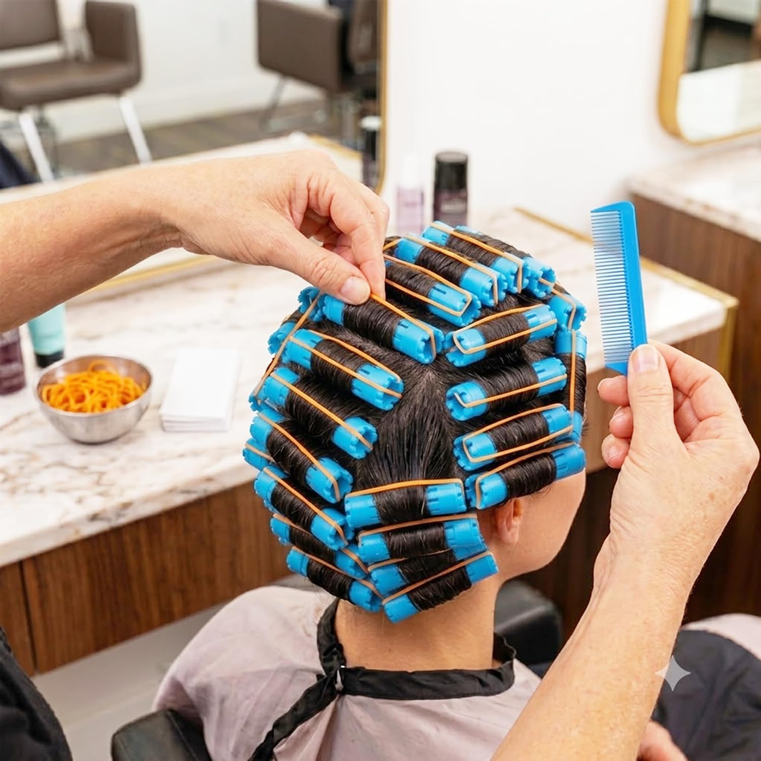 Small Perm Rods Set, 40 PCS Plastic Hair Rollers with Rat Tail Comb, Rubber Bands and End Papers for Heatless Spiral Curls, DIY Home Hair Styling