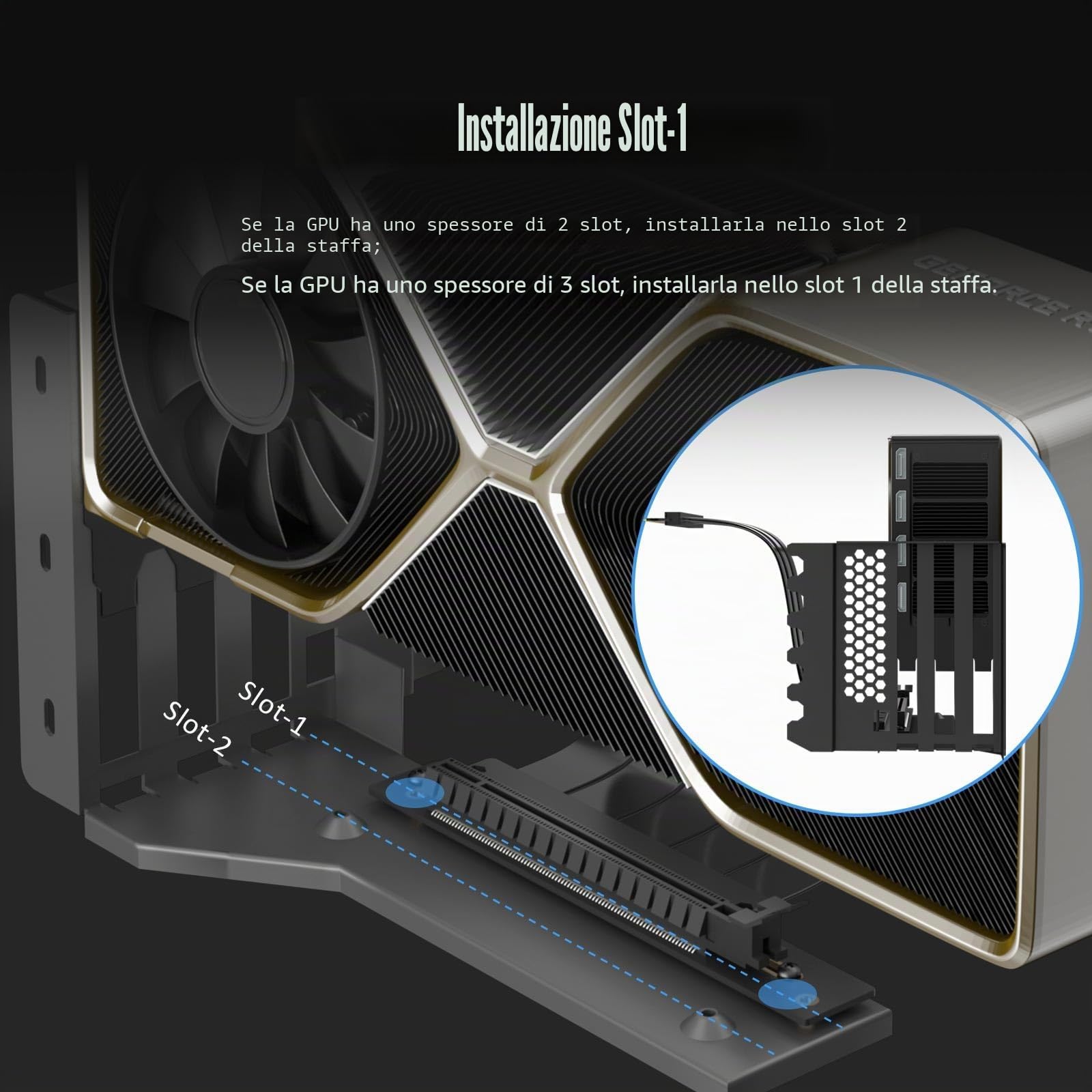 GLOTRENDS Staffa di supporto per GPU a 3 slot con Cavo Riser PCIe 4.0 150 mm per Montaggio Verticale GPU, Compatibile con serie RTX 40/30 e Radeon RX7000/RX6000, PC Cases with Open PCI 7/8-slot Design
