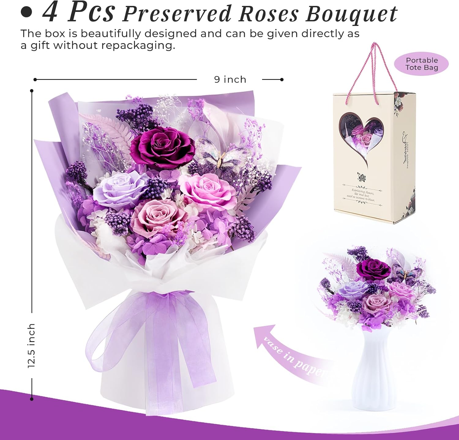 Preserved Flowers for Delivery Prime Purple Flowers Bouquet Lasting 1-3 Years, Birthday Gifts for Women Mom Grandma Wife Friend, Eternal Forever Real Roses for Birthday Mother’s Day Anniversary - Image 2