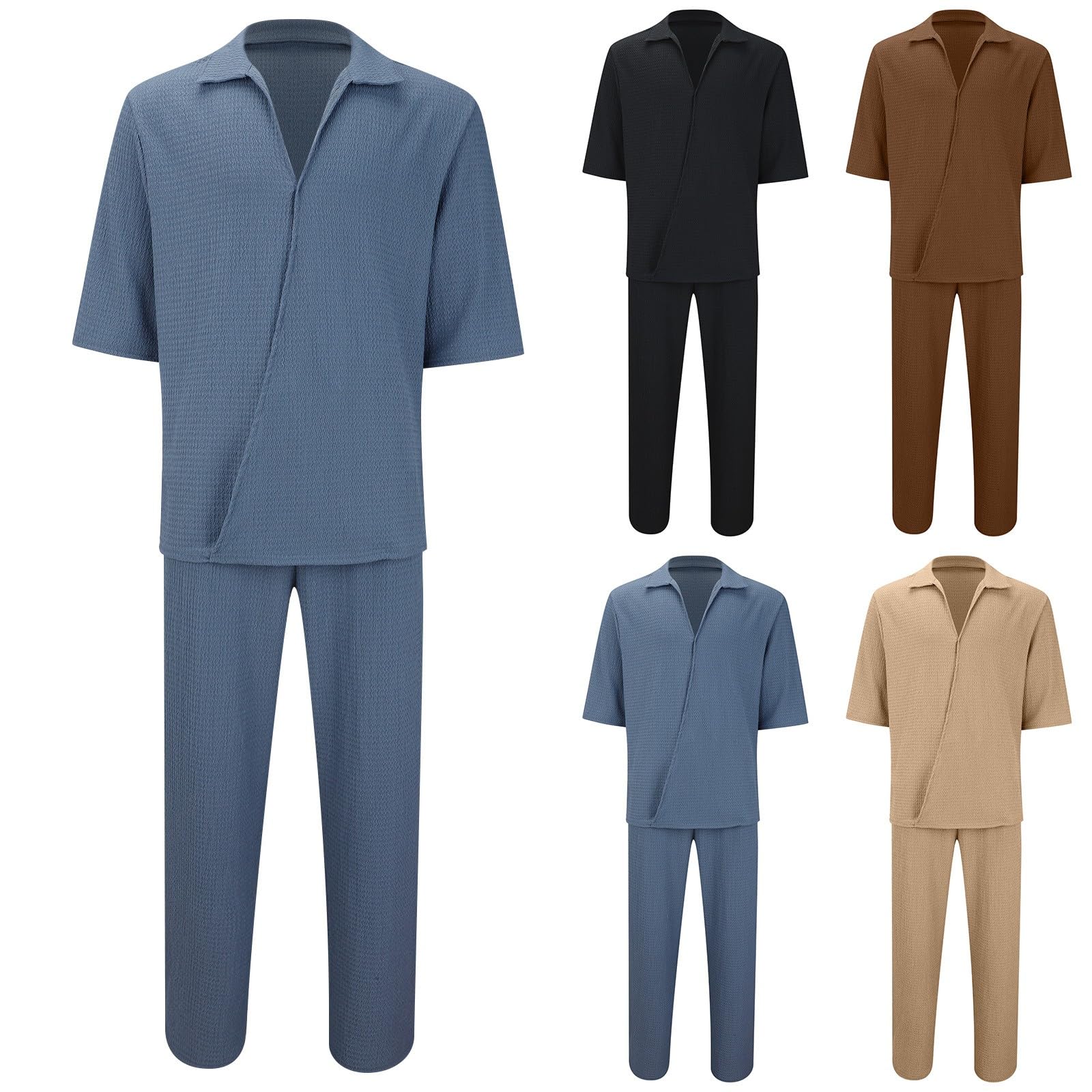 Tuta da uomo per il tempo libero, in cotone, con maglietta corta e pantaloni estivi, tinta unita, classica, traspirante, confortevole, per interni ed esterni