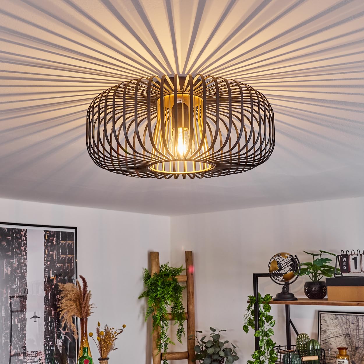 Hofstein Black Oravi Ceiling Light, Round Metal Ceiling Lamp In /Gold, 1-Flame, E27 Socket, Without Bulbs, Ø 40 Cm, Retro/Vintage Light With Great Light Effect Due To Lattice Optics