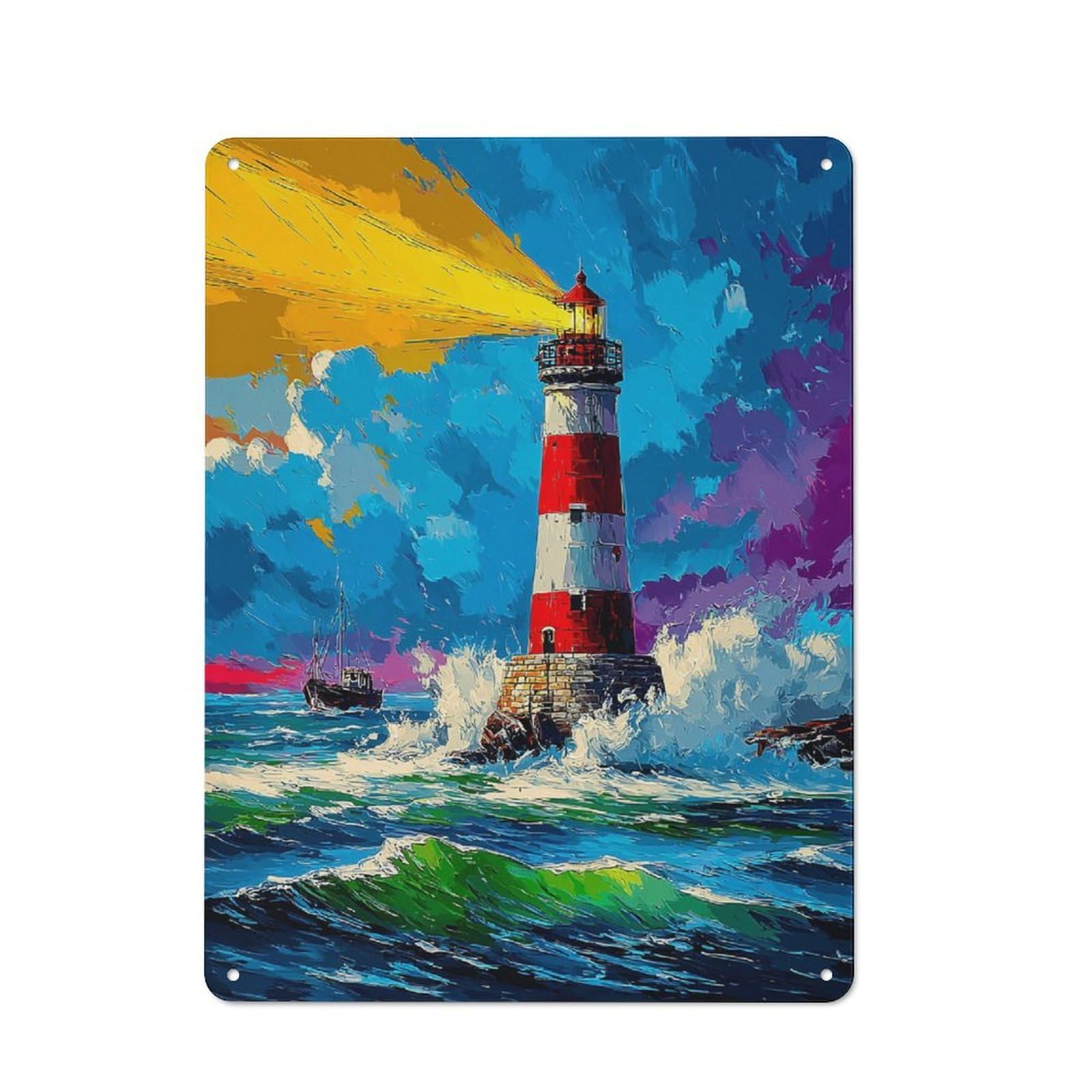 Junmoney Ocean Lighthouse Stormy Scene Vintage Tin Sign 40X30cm For Pub Or Café, For Everyday Room Decor With A Vintage Look