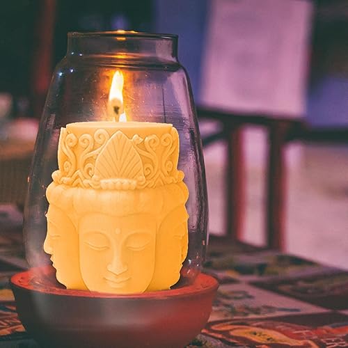 Miniatura 7 de Molde de silicona con estatua de Buda tridimensional, cabeza de Guanyin cilíndrica de cuatro caras, molde para hacer velas de incienso de Buda 3D,