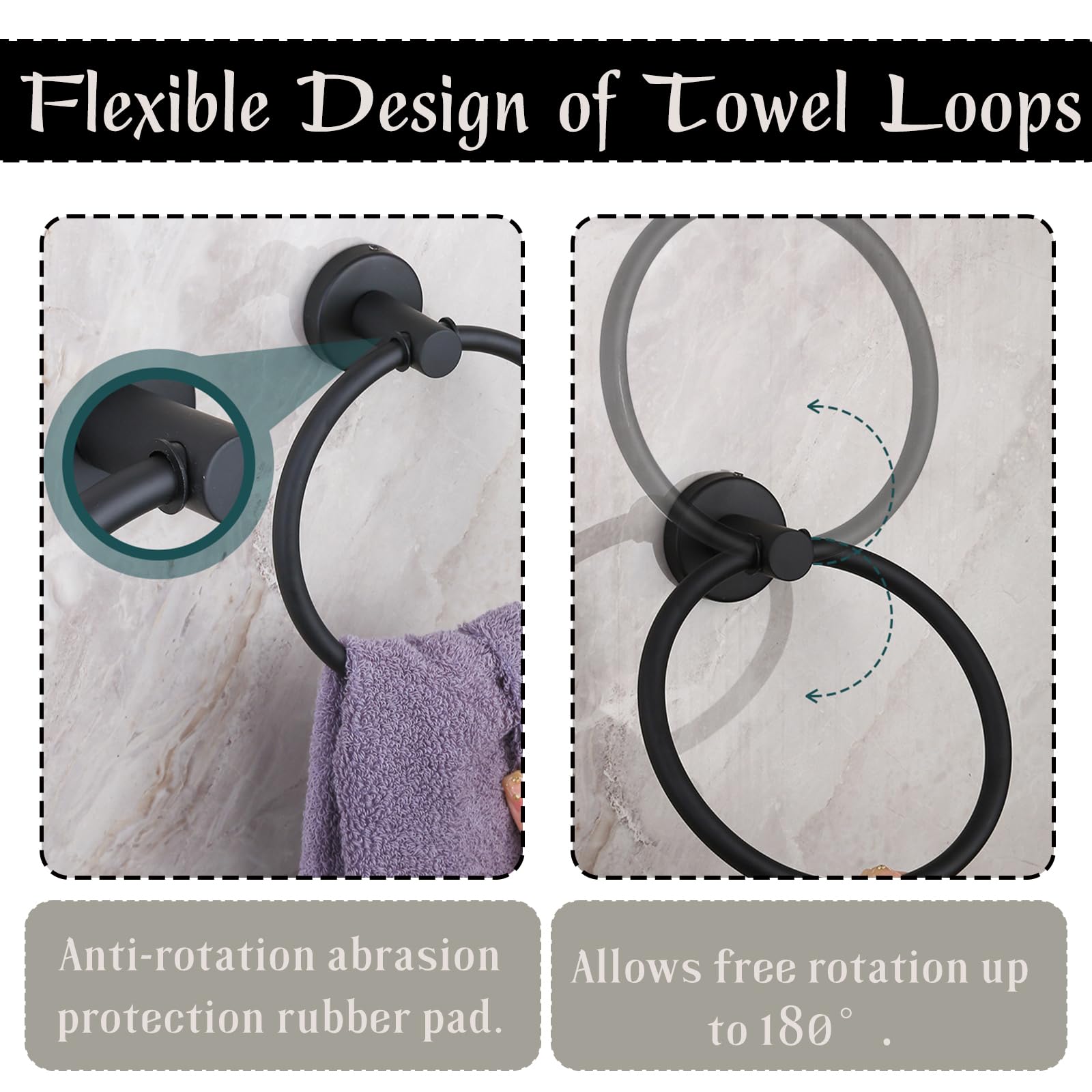 3-Piece Bathroom Towel Holder Set, 15 Inch Black Towel Bar, Toilet Paper Holder & Towel Ring - Image 3