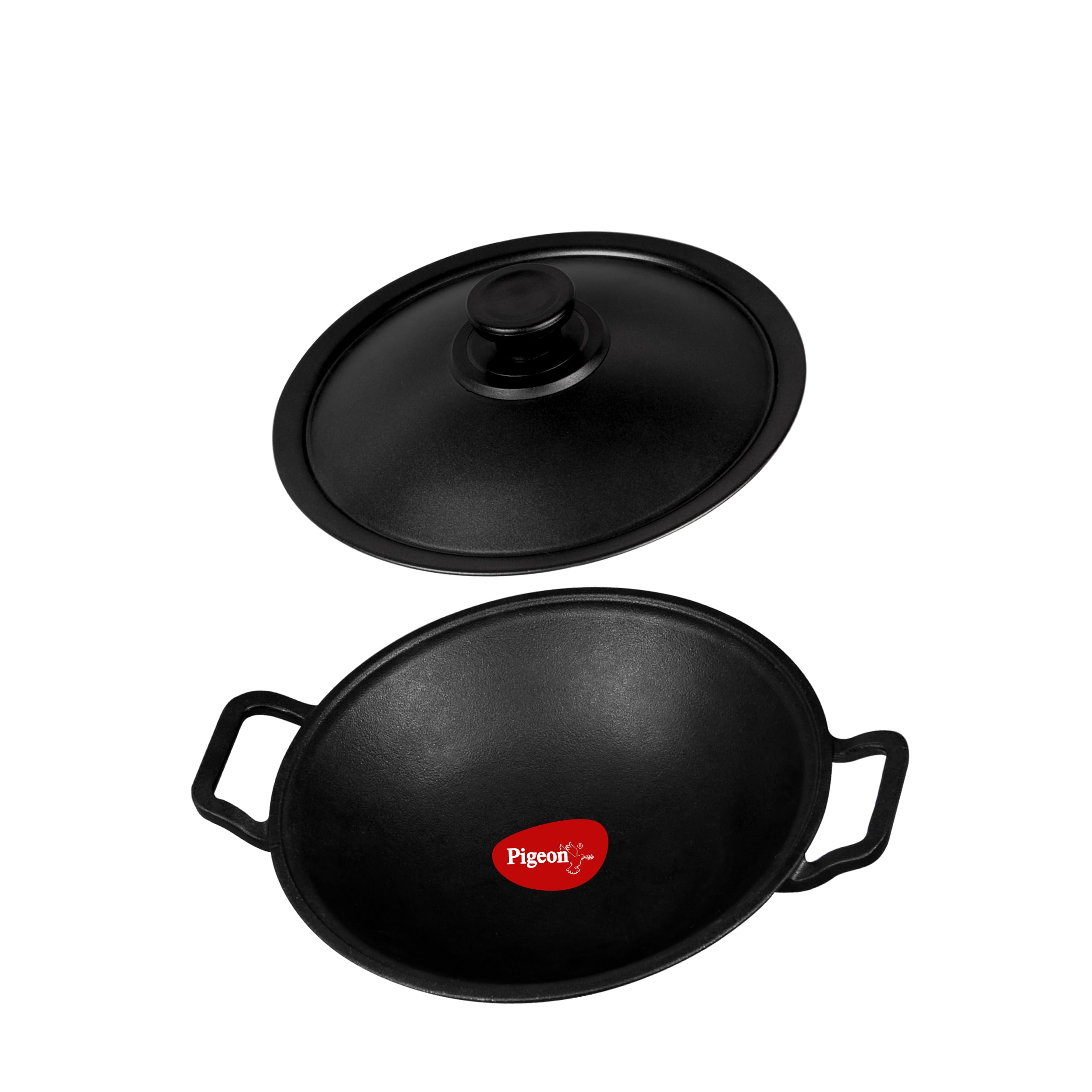 Pigeon by Stovekraft Cast Iron Appachetty with Stainless Steel Lid, 22 cm | Naturally Nonstick | Pre-Seasoned with 100% vegetable oil | Toxin-Free | Tasty Appams | Bring Back Nostalgic Taste