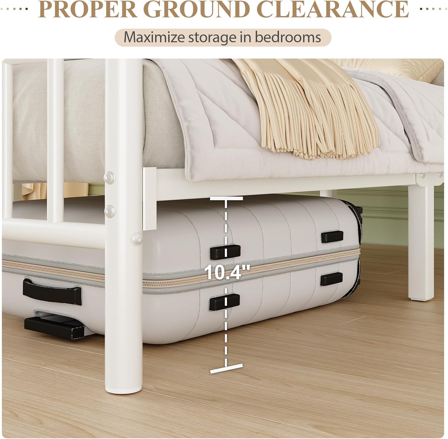 E-Motie Queen Size Metal Platform Bed Frame with Headboard and Footboard/Under Bed Storage/Easy Assemble/No Box Spring Needed/Noise Free/White