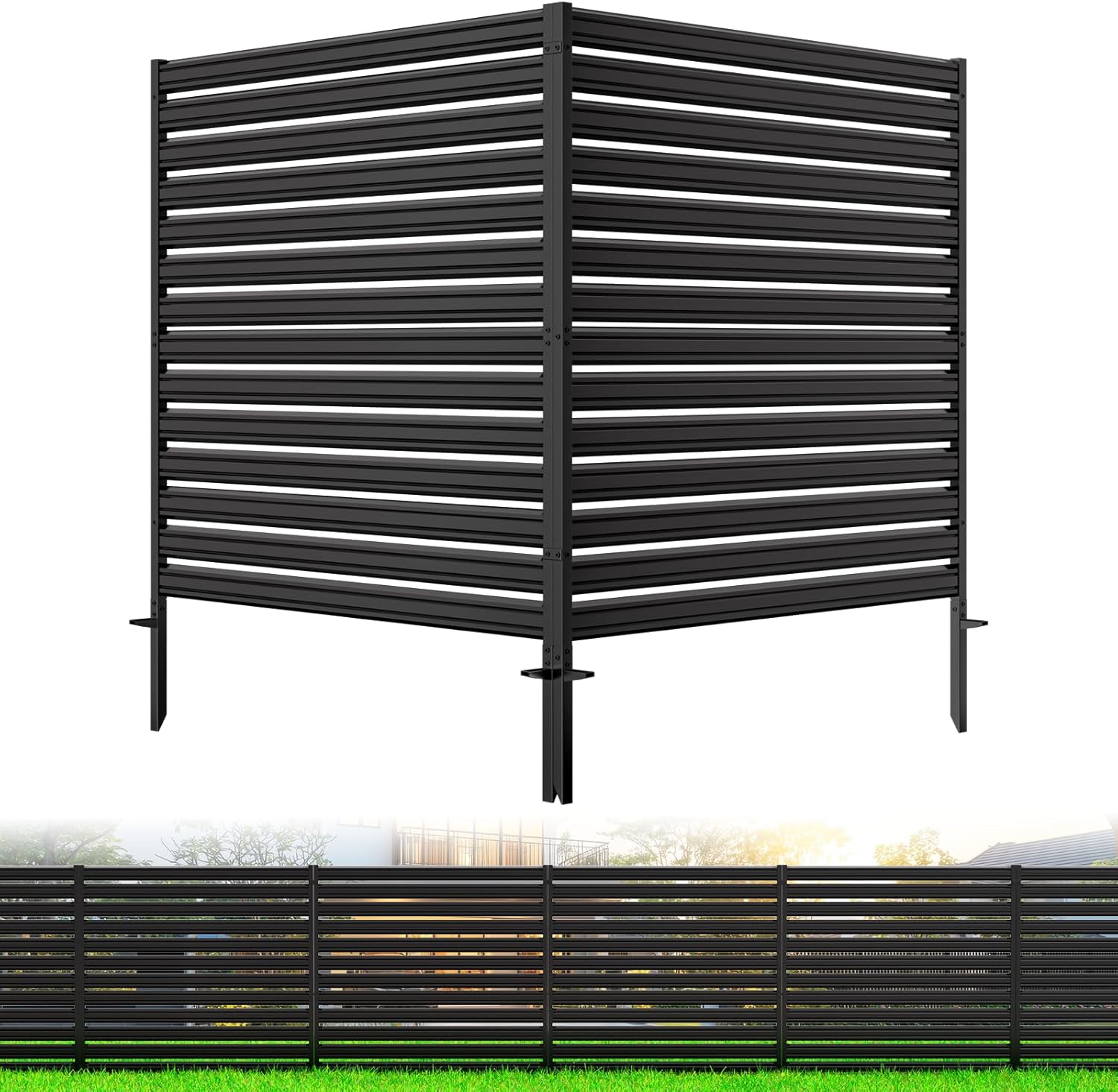 2 Panels No-Dig Metal Privacy Fence Screen, 48" H × 48" W Outdoor Air Conditioner Fence, Rustproof AC Unit Cover to Hide Trash Bins, Pool Equipment Enclosure, Decorative Garden, Patio & Backyard