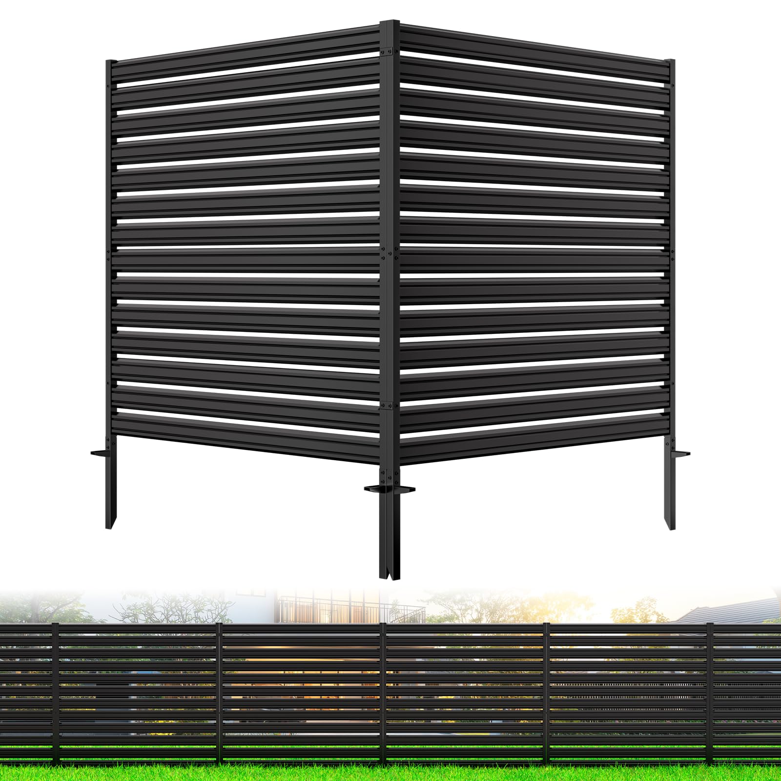 CLEASO No-Dig Metal Privacy Fence Screen Black