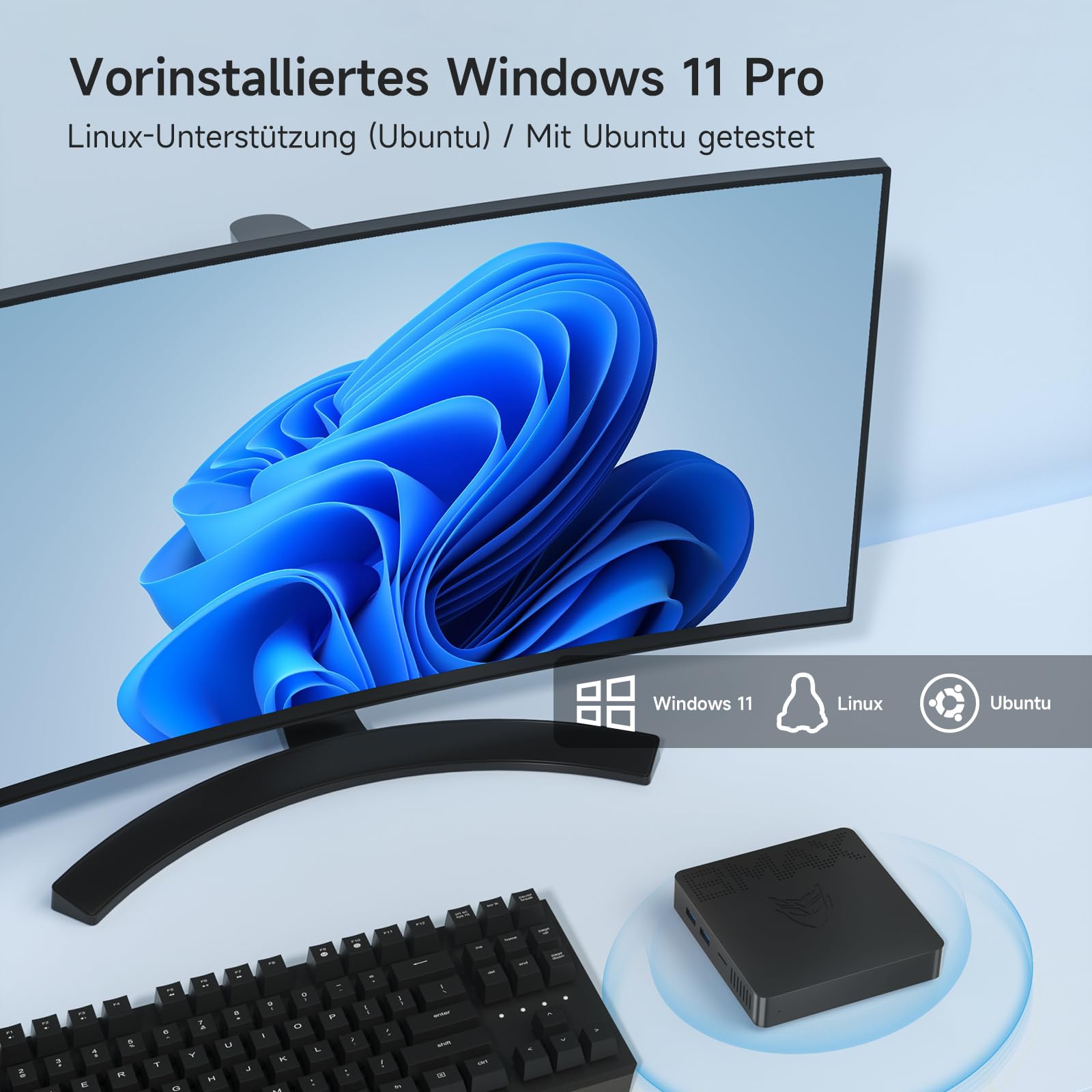 BMAX Mini PC mit W-11 Pro 8 GB LPDDR4 128 GB eMMC, Intel Gemini Lake N4000 | bis zu 2,6 GHz, Dual-Screen-Display, unterstützt 4K HDMI, 2,4 G/5 G WLAN, Bluetooth Mini Computer für Home Office & Business