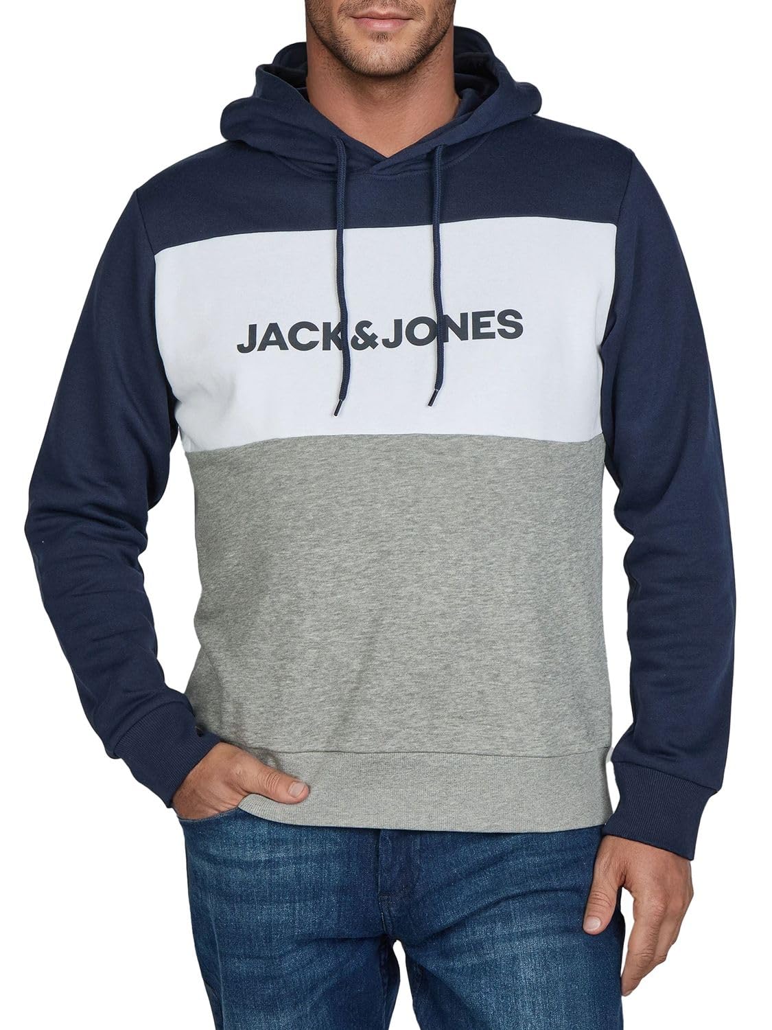 JACK & JONES Hoodie Herren mit Druck JWHLOGO Blocking Regular Fit Plus Size Kapuzenpullover Pullover Grün Blau Beige Navy S M L XL XXL 3XL 4XL 5XL 6XL 7XL 8XL