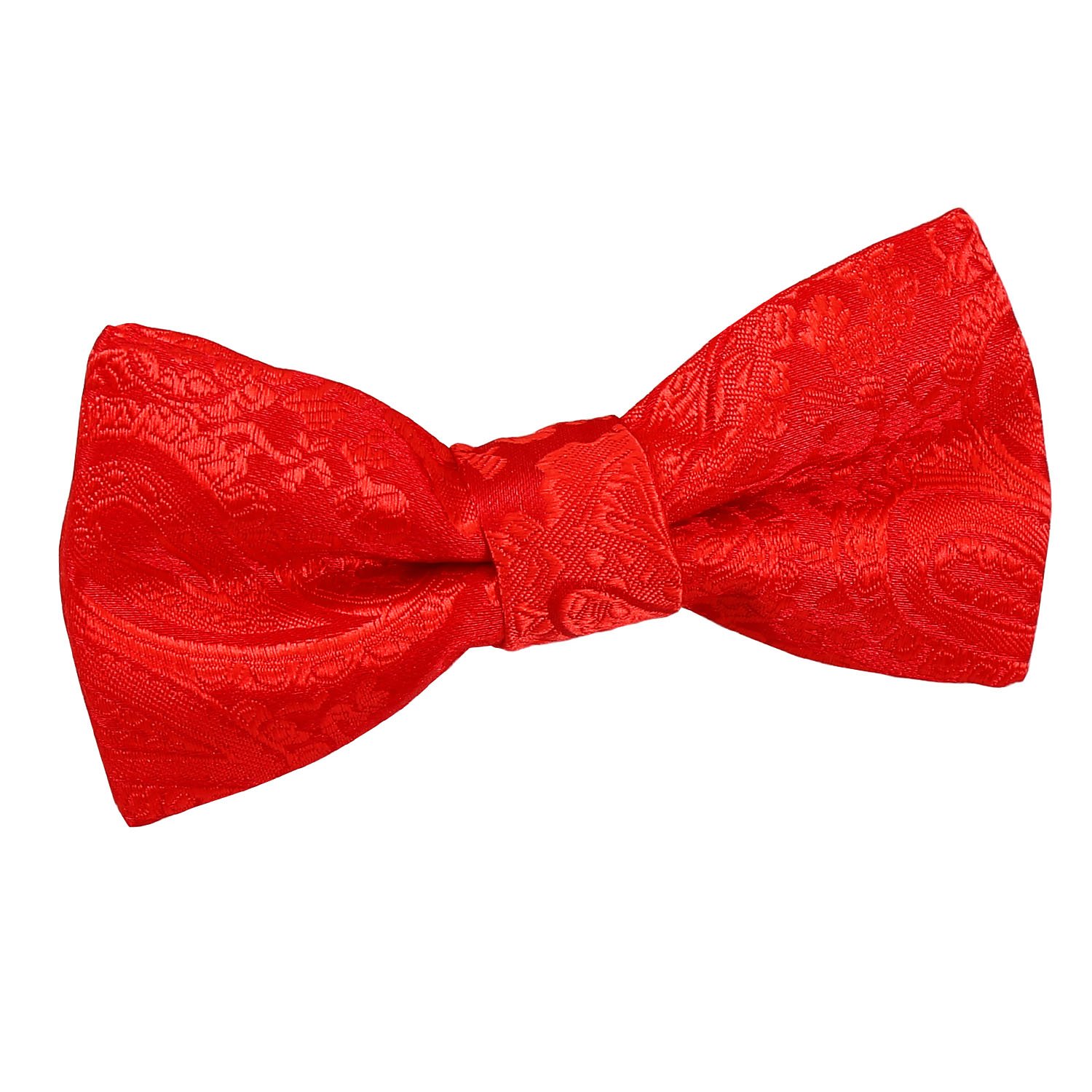 DQT Boys Paisley Floral Jacquard Pre-Tied Bow Tie - Wedding Pageboy Formal - Red