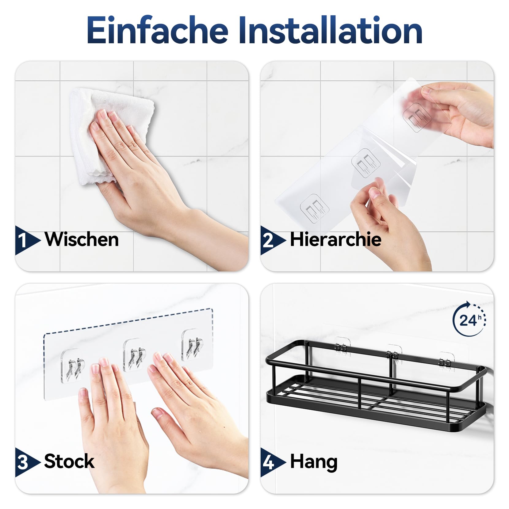 YASONIC Juego de estantes de ducha sin taladrar, 100% inoxidable (6 piezas) | Organizador de baño de gran capacidad, estantería de baño sin taladrar, drenaje rápido del agua, capacidad de carga
