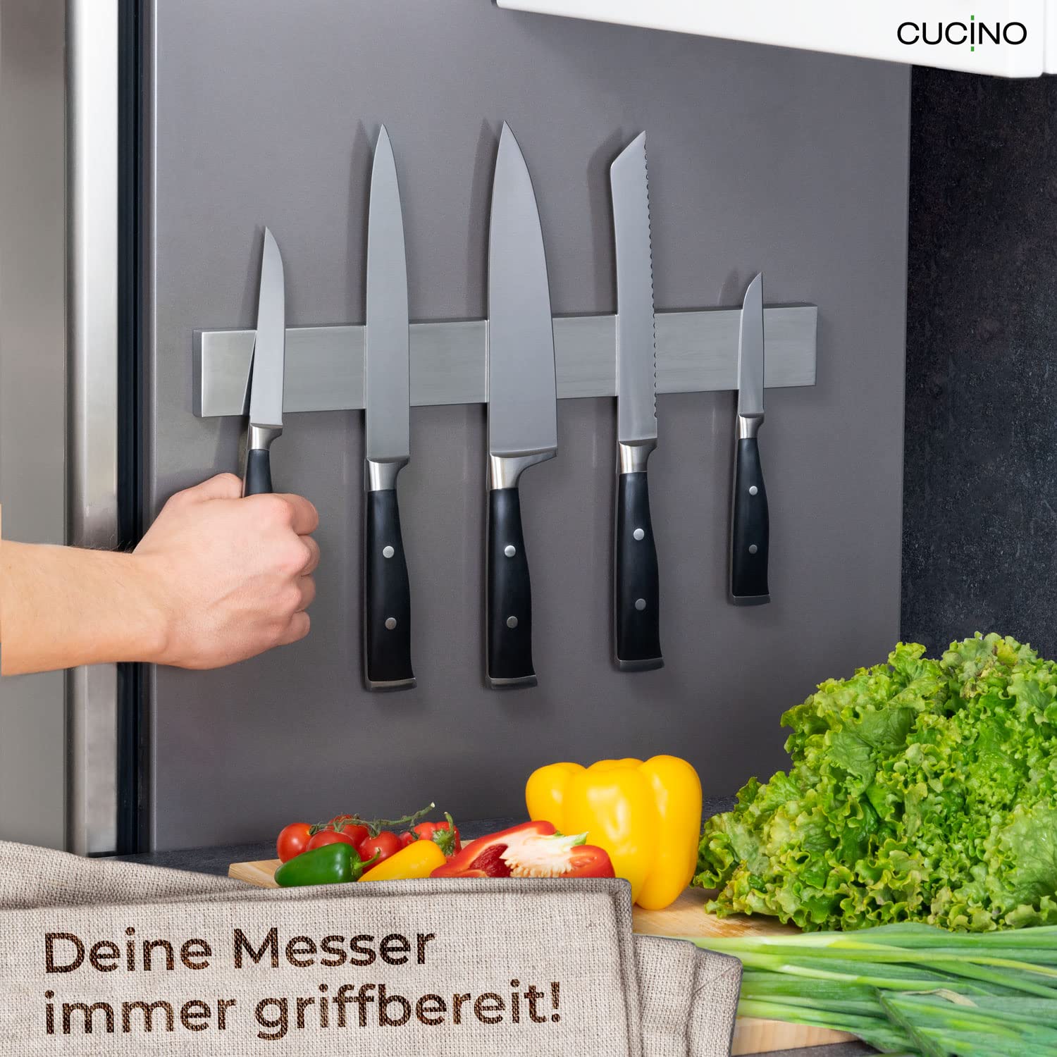 Magnetic Bar Knife con magnete extra forte - Specialmente per il frigorifero, barra magnetica bifacciale in acciaio inox - 40 cm