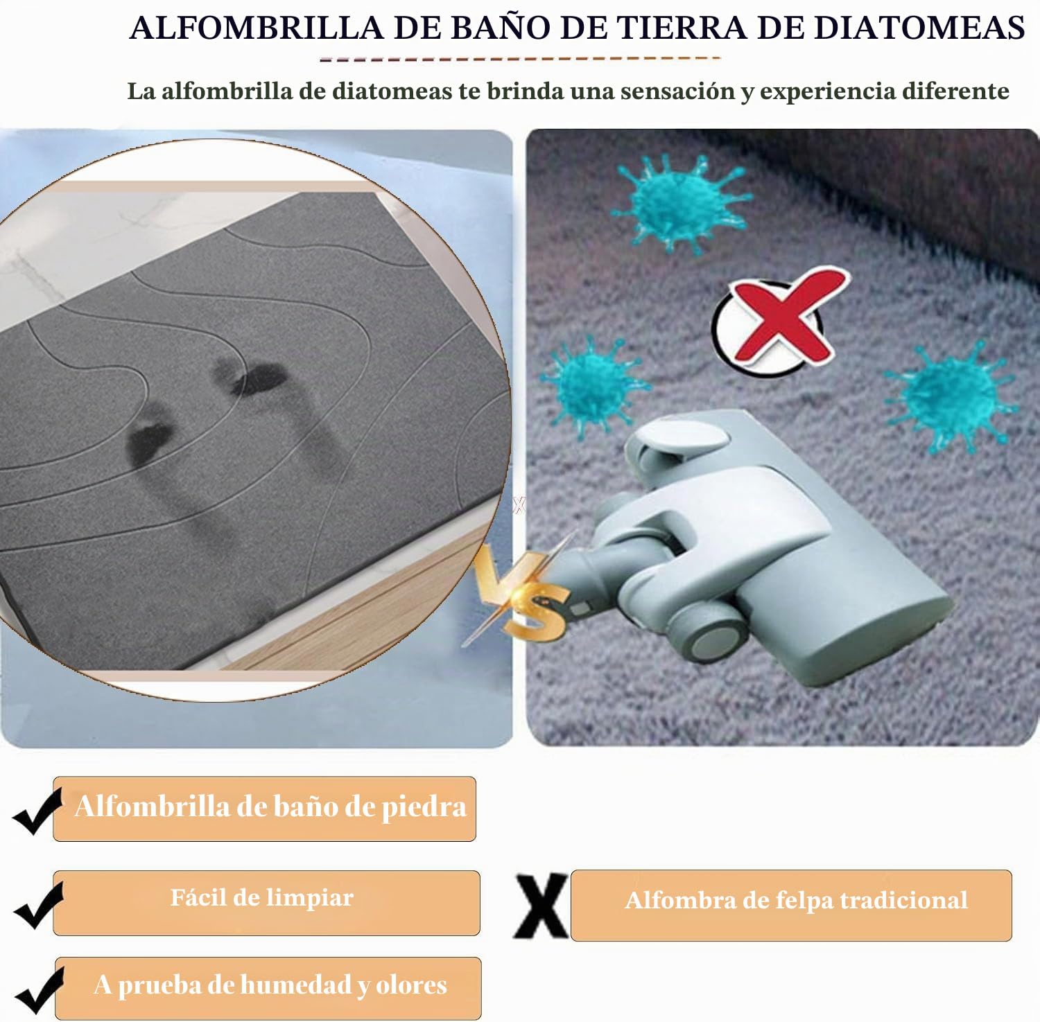 Alfombra de baño de piedra: tierra de diatomeas natural, alfombrilla de ducha súper absorbente, de secado rápido, antideslizante, alfombrilla de baño y suelo de baño (gris oscuro*2)