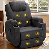 Furmax 360° Swivel Rocker Recliner Chair with Massage, Cup Holders & Pockets - Dark Gray Fabric for Adults