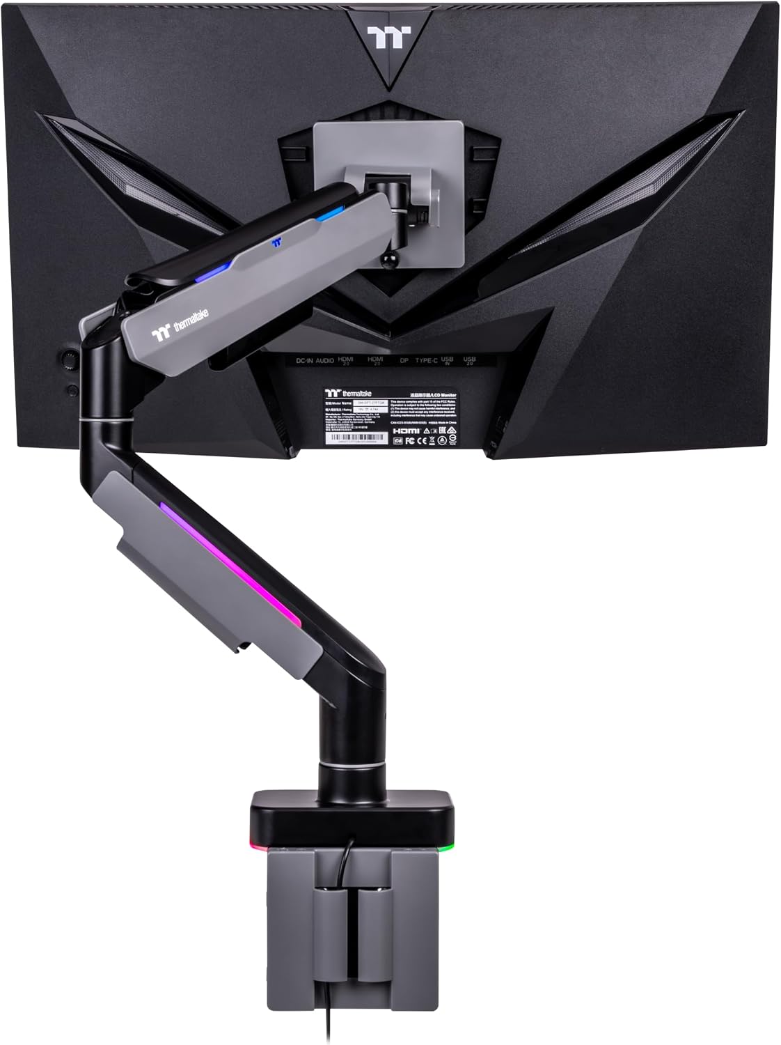 Thermaltake Single Heavy Duty RGB Monitor Arm for up to 49 inchs and 44 lbs Screen, 100 x 100 mm VESA Compatible, Wide Rage Movements, GEA-MSR-SMSBLK-01