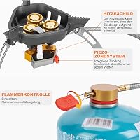 WADEO 7200W szélálló kemping gázfőzőhely piezo gyújtással és bután adapterrel 6