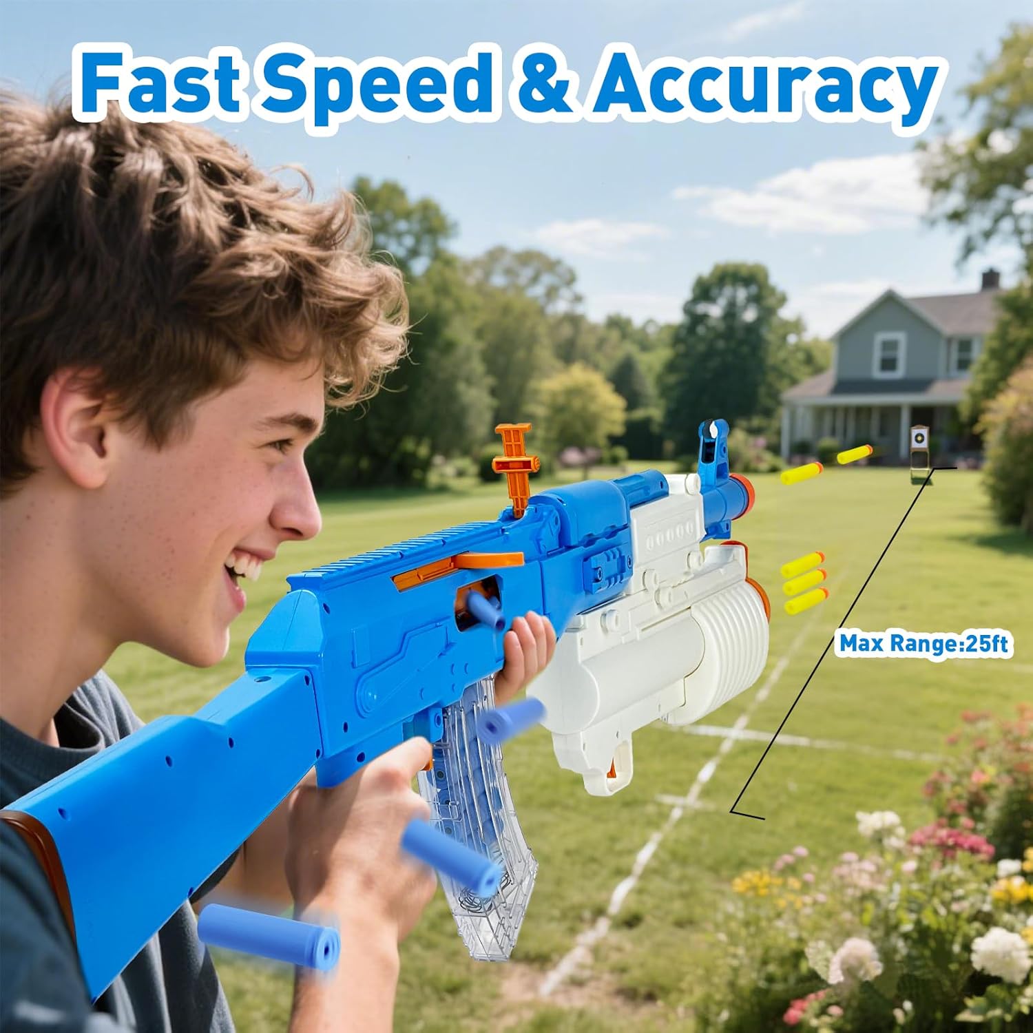 Soft Bullet Toy Gun Rifle, Semi-Auto & Manual Modes with Shell Ejecting Action, AK-47 Foam Dart Launcher Toy Blaster, Outdoor Party Games Christmas Birthday Gift for Teens 14+ (Blue)