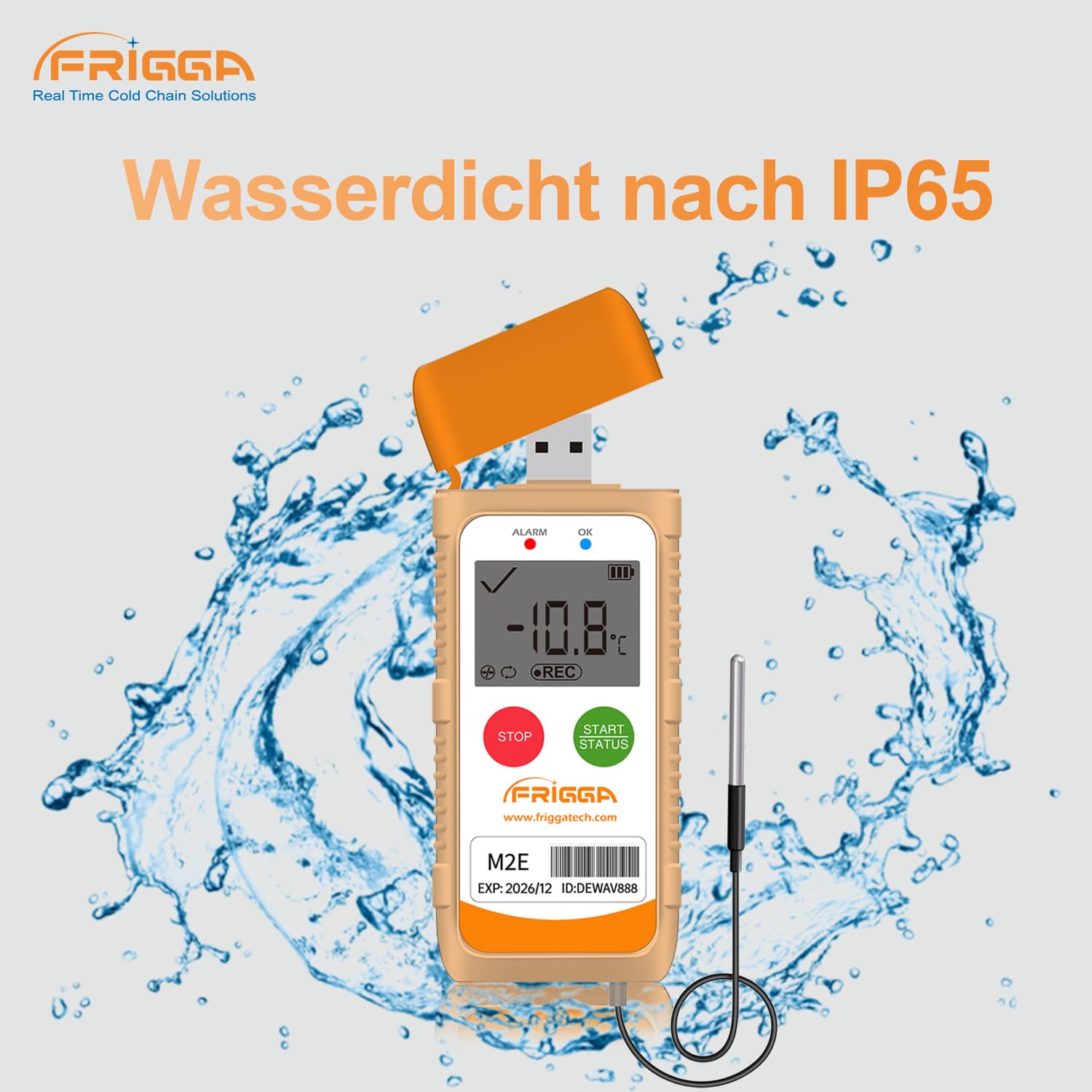 Frigga M2E Mehrzweck-Temperatur-Datenlogger mit externem Sensor USB-Digital-Temperaturschreiber 14400 Punkte hohe Genauigkeit PDF CSV Bericht