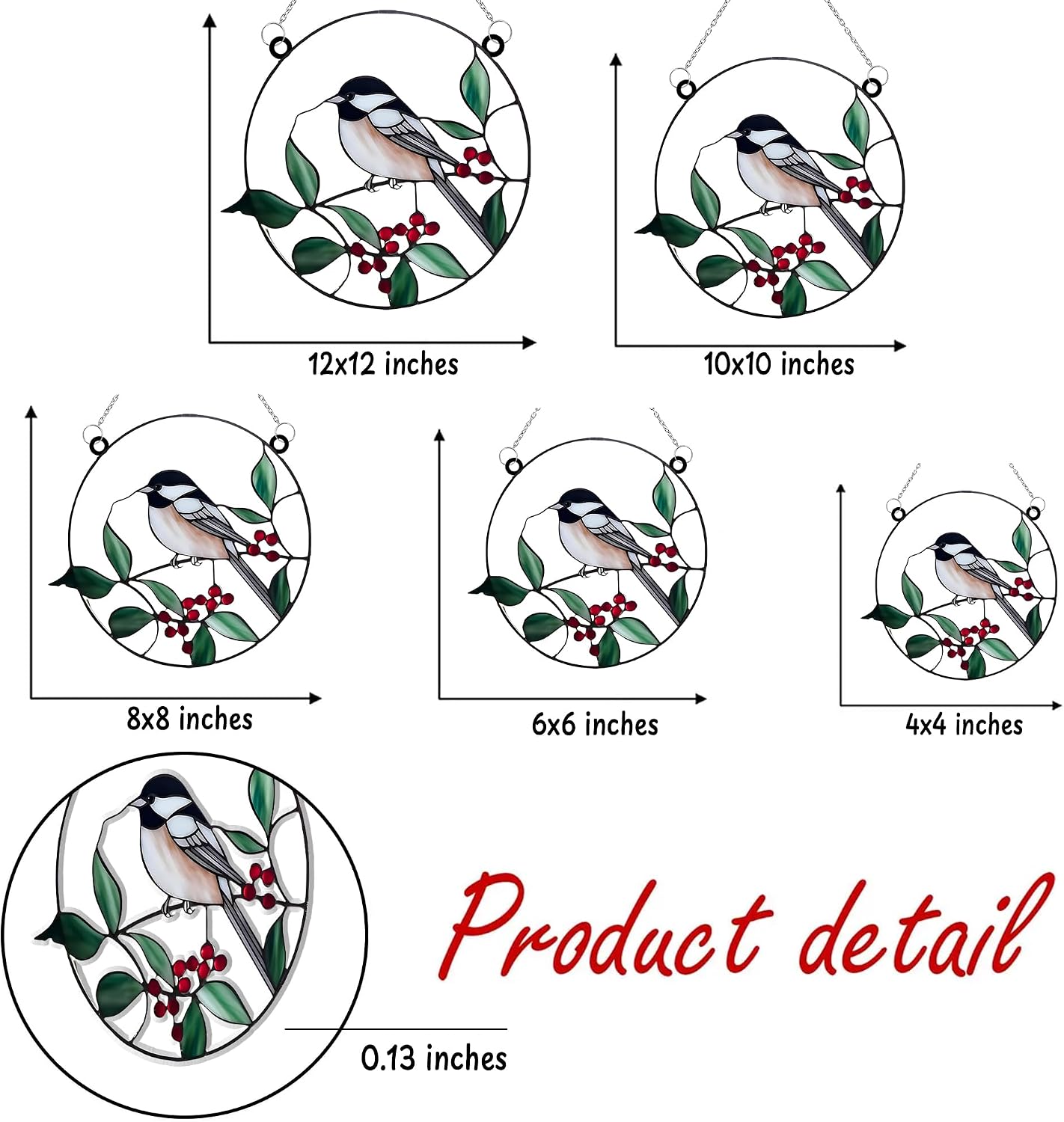 Chickadee Berry Branch Acrylic Suncatcher 4 Inches, Halloween Decoration Indoor Outdoor, Bedroom Porch Decor, Bird Window Hanging Ornament, Nature Lover Gift, Rustic Home Ornament image 3