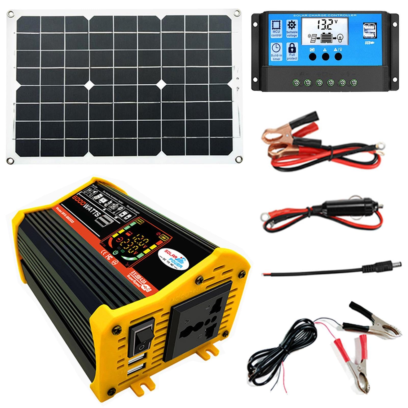 De Energía Solar | Kit De Inicio De Paneles Solares Con Inversor Y Paneles Solares | Módulo fotovoltaico Monocristalino De Alta Eficiencia Para El Hogar, Camping, Barcos, Caravanas,