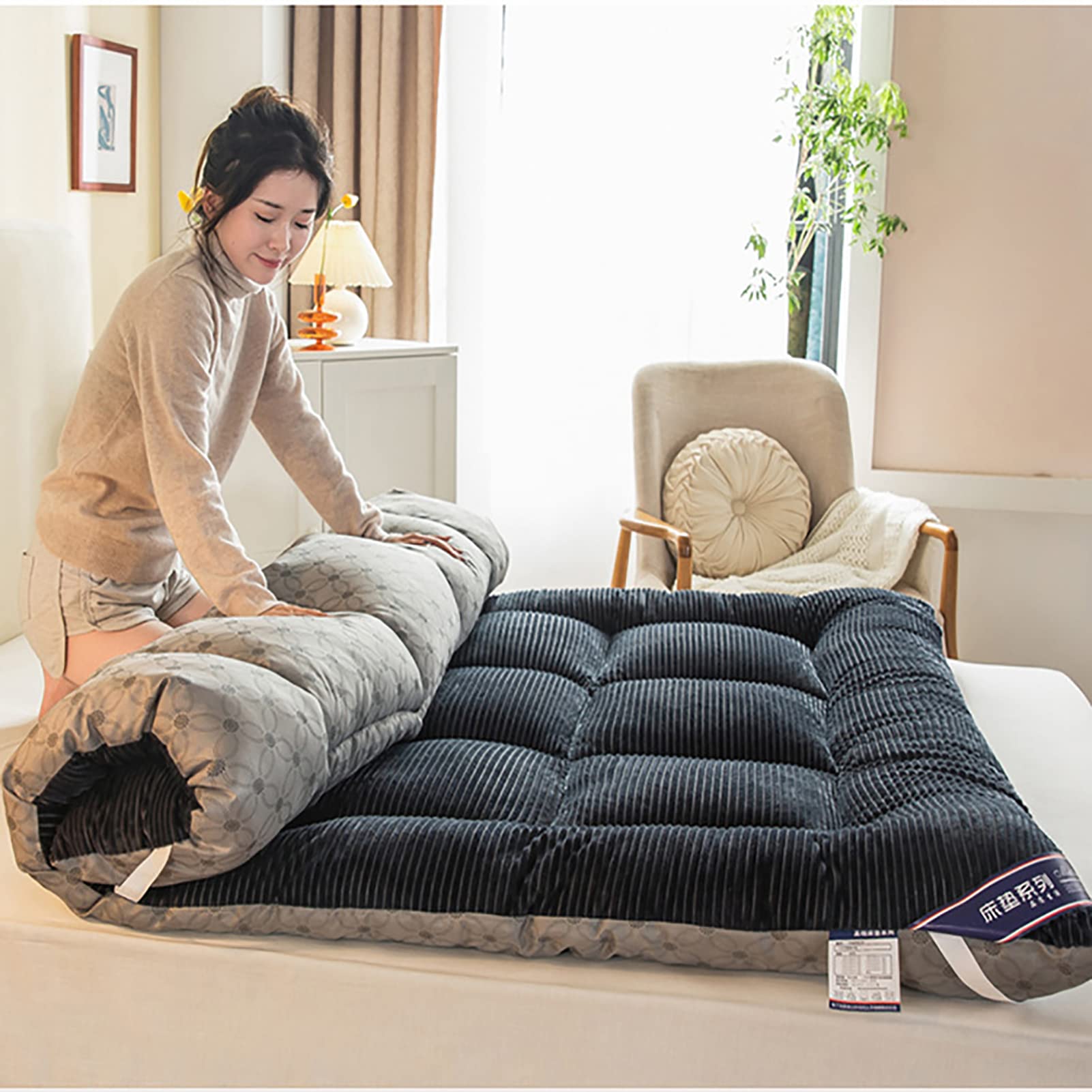 Colchón Futón Japonés Plegable De 10 Cm Grosor - 120x190 Cm, Algodón Y Relleno De Plumas - Para Suelo, Sofá O Cama